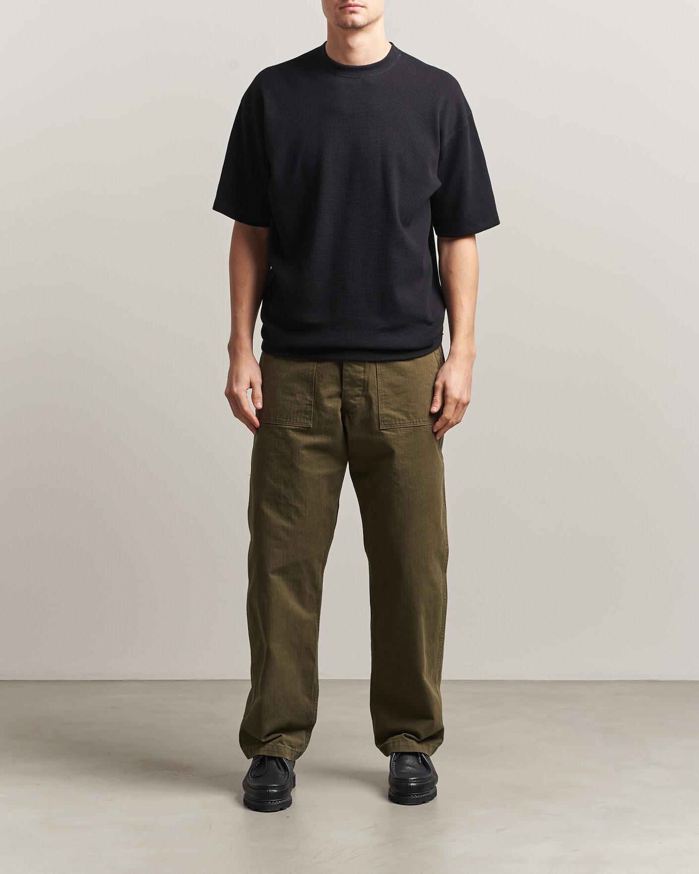 Mies | T-paidat | orSlow | Waffle Cotton T-Shirt Black