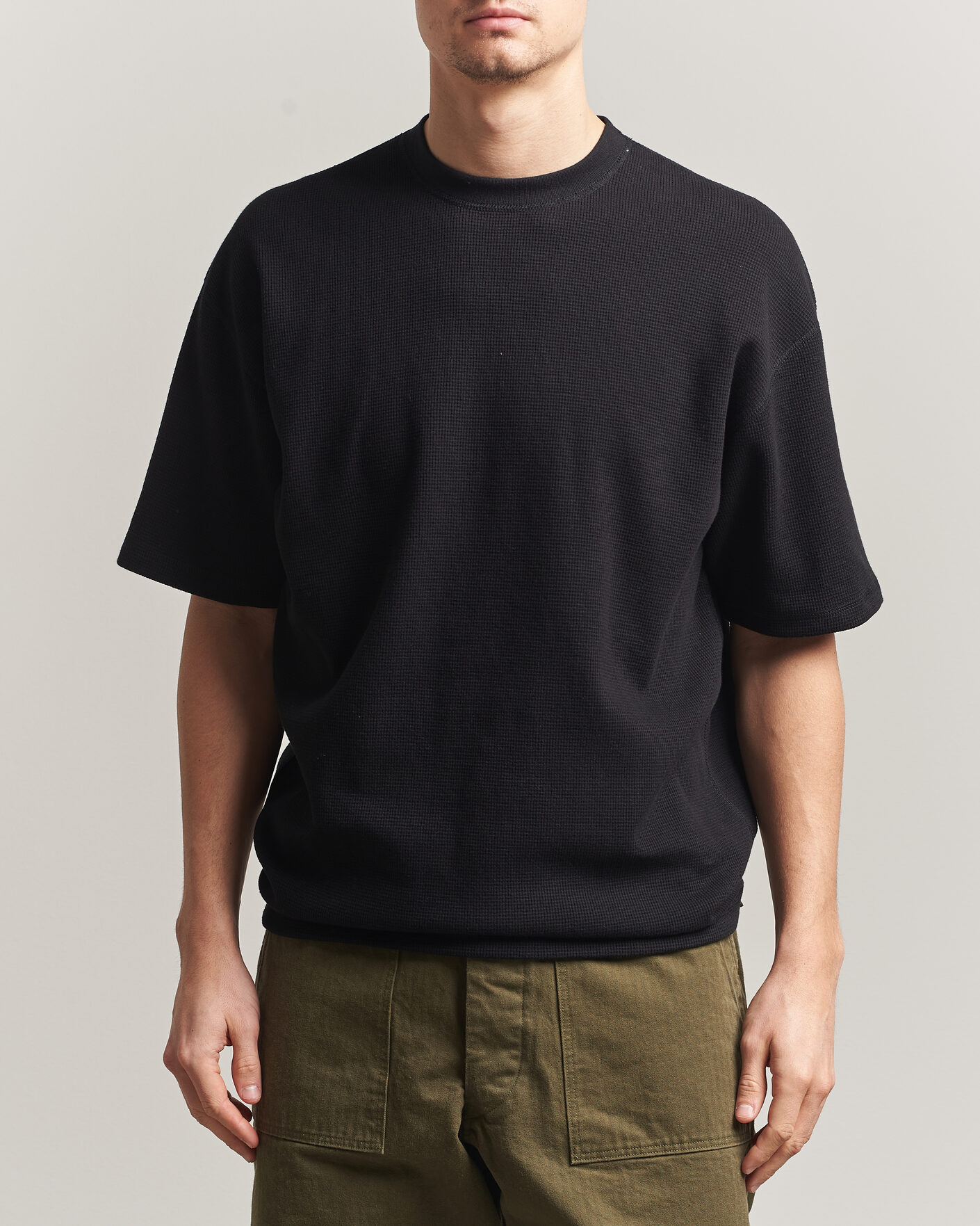 Mies | T-paidat | orSlow | Waffle Cotton T-Shirt Black