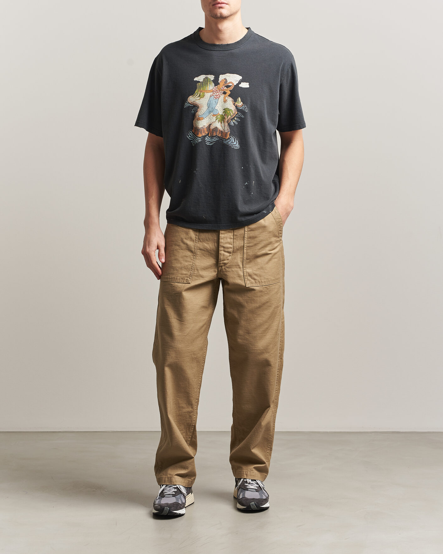 Mies | T-paidat | orSlow | Vintage Hawaiian Print T-Shirt Black