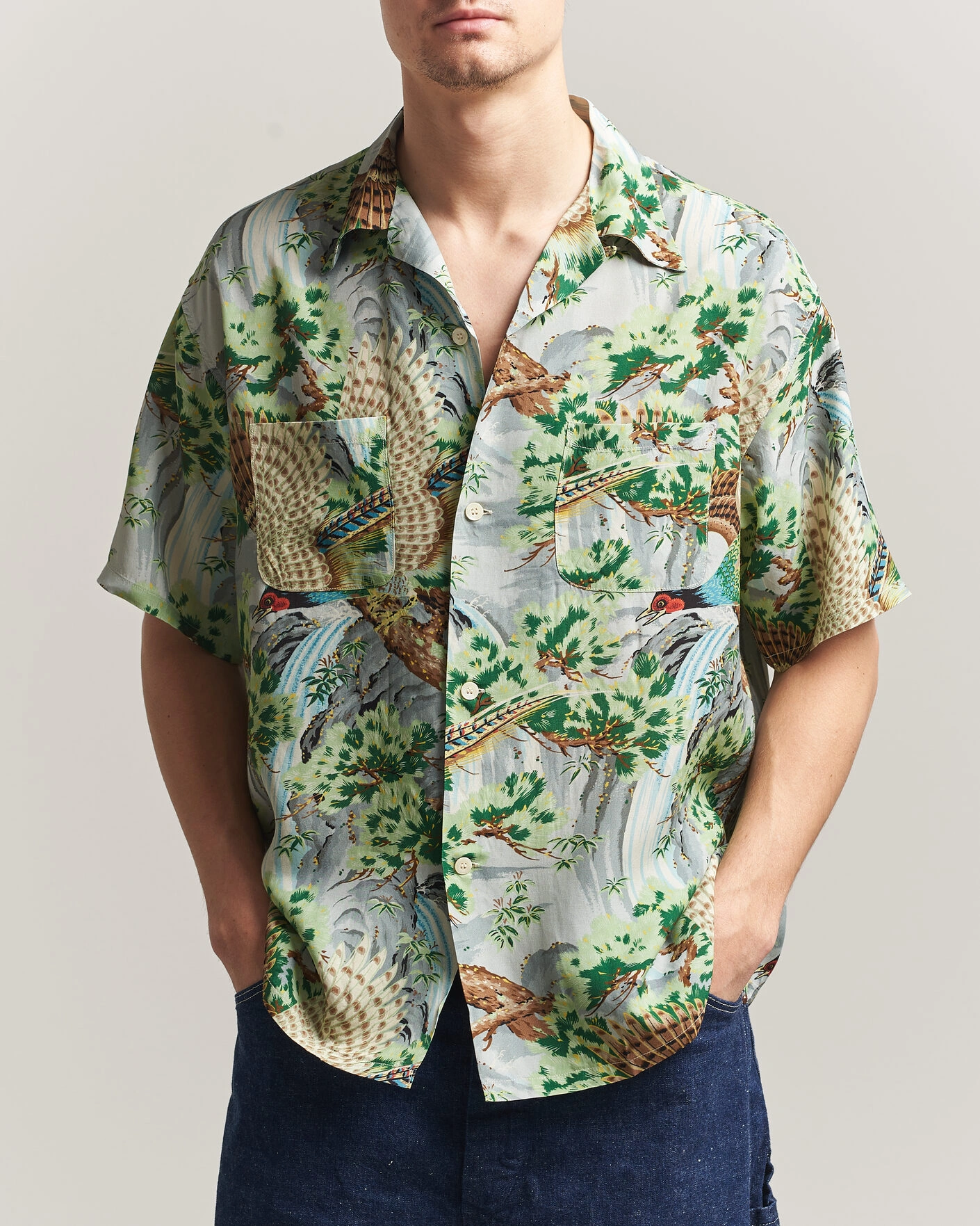Mies | Kauluspaidat | orSlow | Peacock Garden Hawaiian Shirt Green