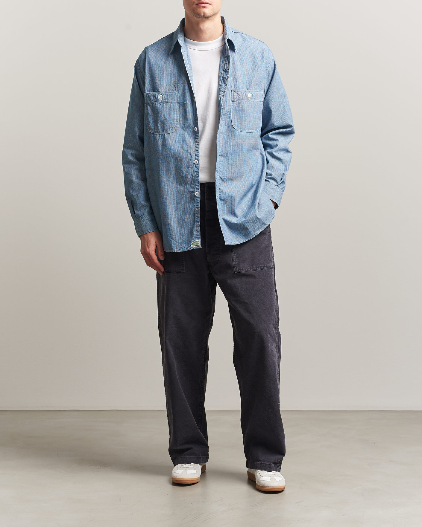 Mies | Kauluspaidat | orSlow | Relax Fit Chambray Work Shirt Hickory Stirpe