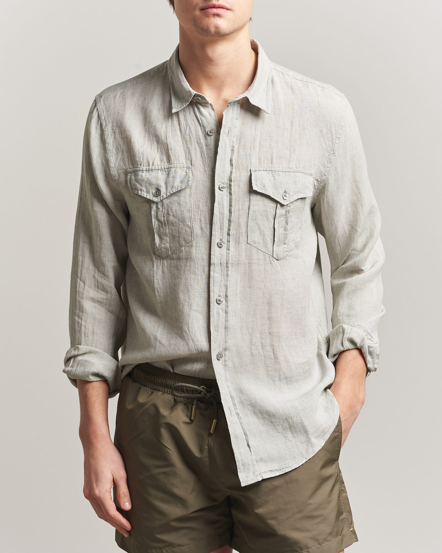 Mies | Kauluspaidat | Orlebar Brown | Coleburn Linen Shirt Cliff Grey