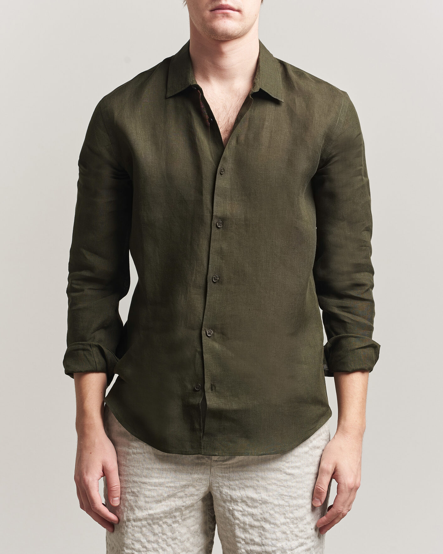 Mies | Kauluspaidat | Orlebar Brown | Giles Linen Stiched Shirt Bayleaf Green