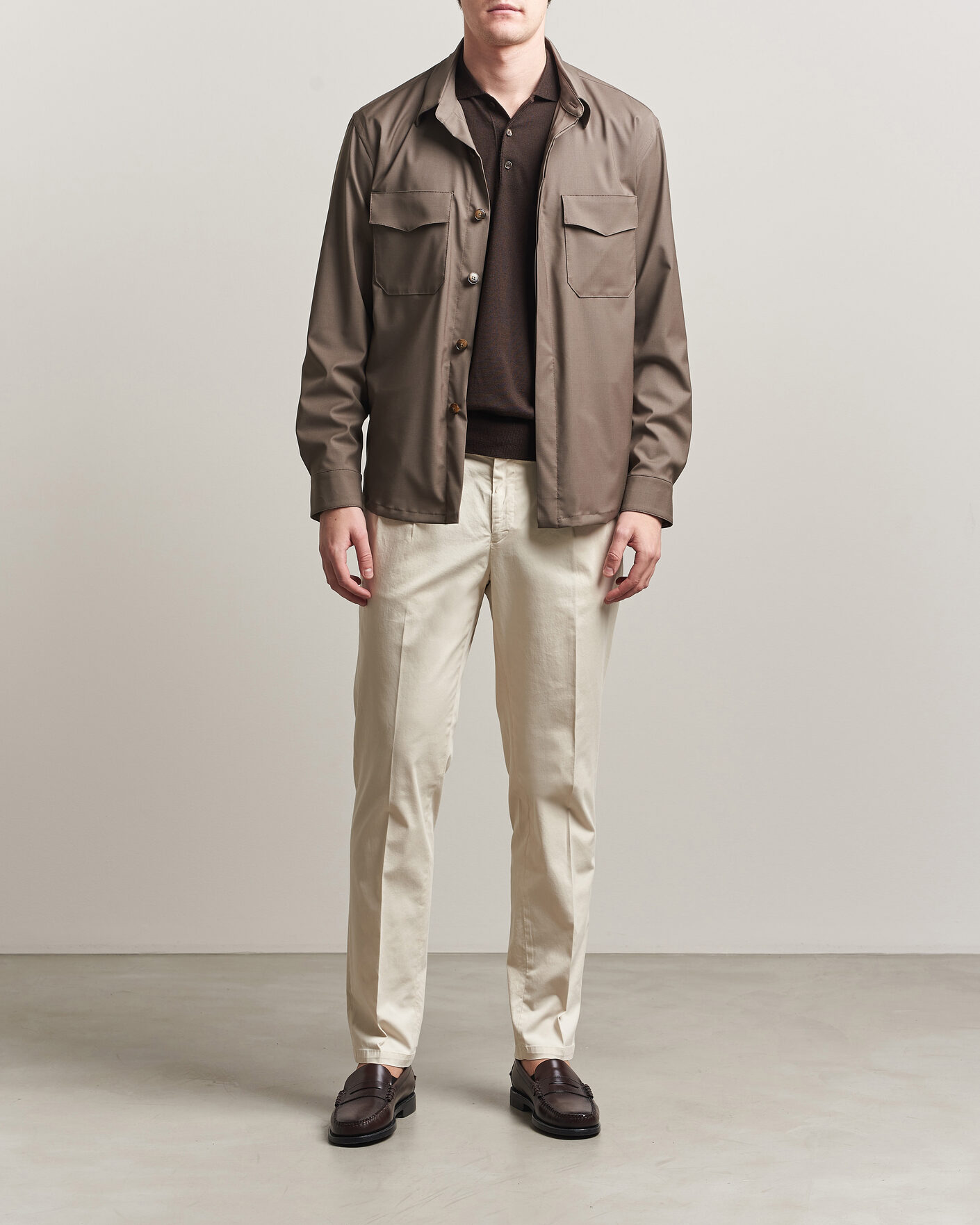 Mies | Housut | Briglia 1949 | Easy Fit Pleated Cotton Stretch Chino Cream