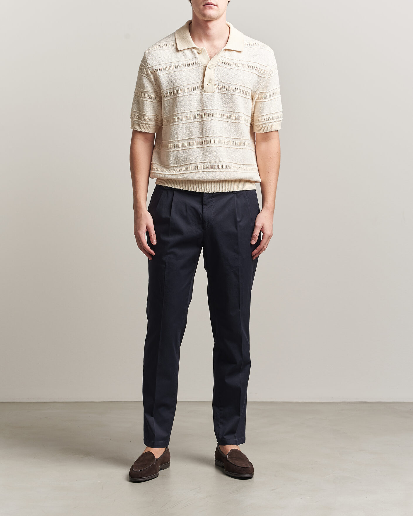 Mies | Housut | Briglia 1949 | Easy Fit Pleated Cotton Stretch Chino Navy