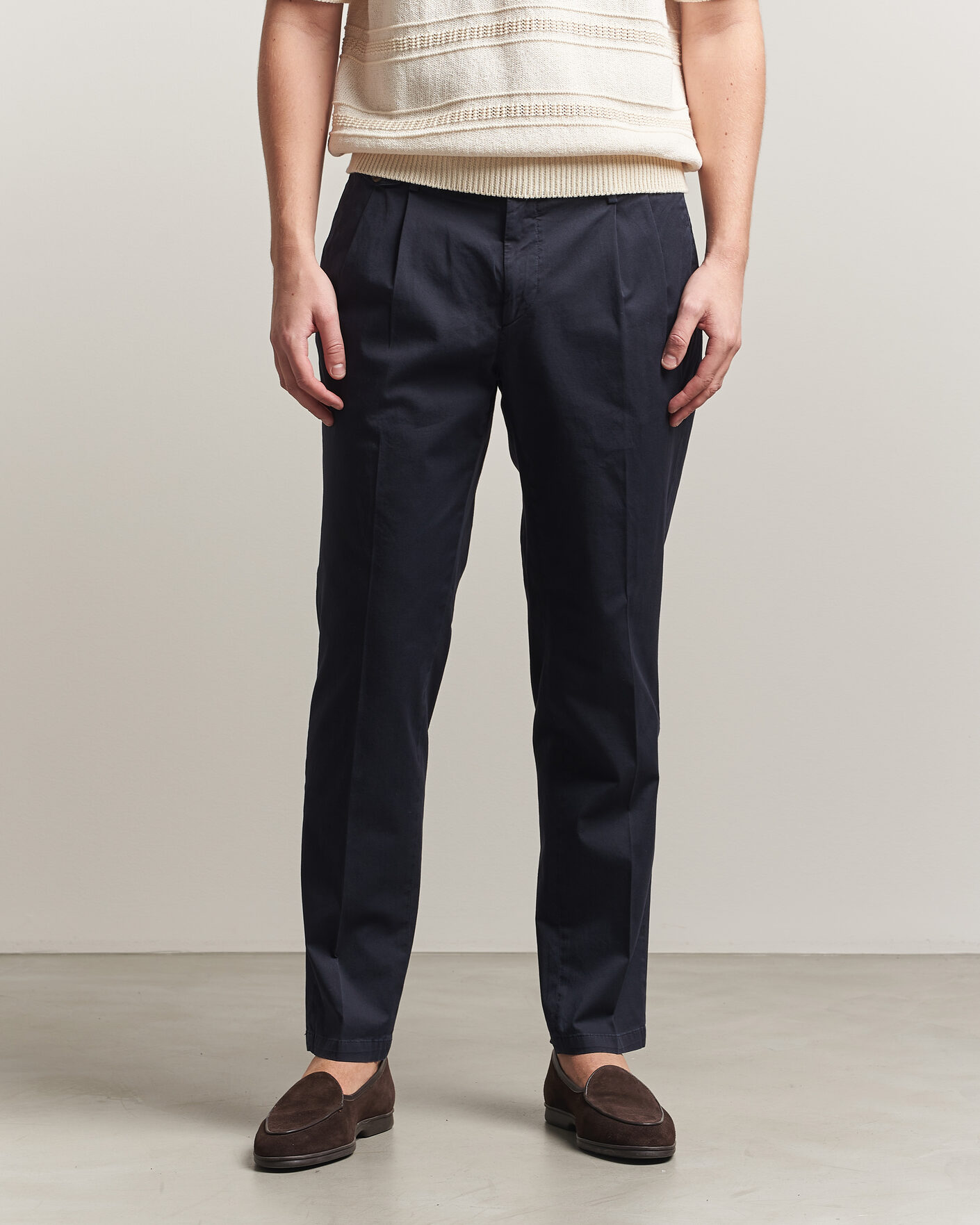 Mies | Housut | Briglia 1949 | Easy Fit Pleated Cotton Stretch Chino Navy