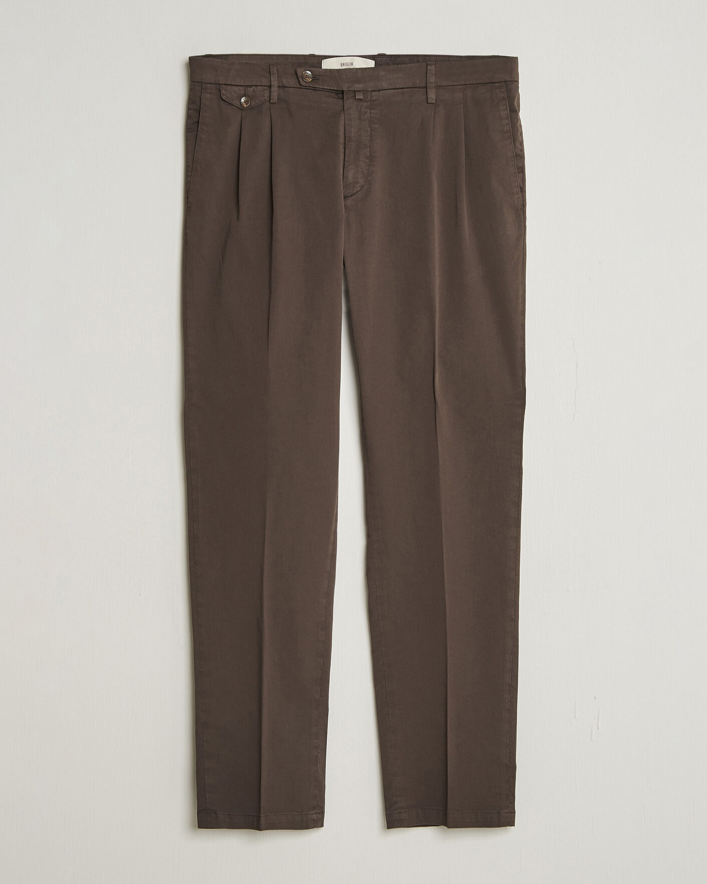 Mies | Housut | Briglia 1949 | Easy Fit Pleated Cotton Stretch Chino Brown