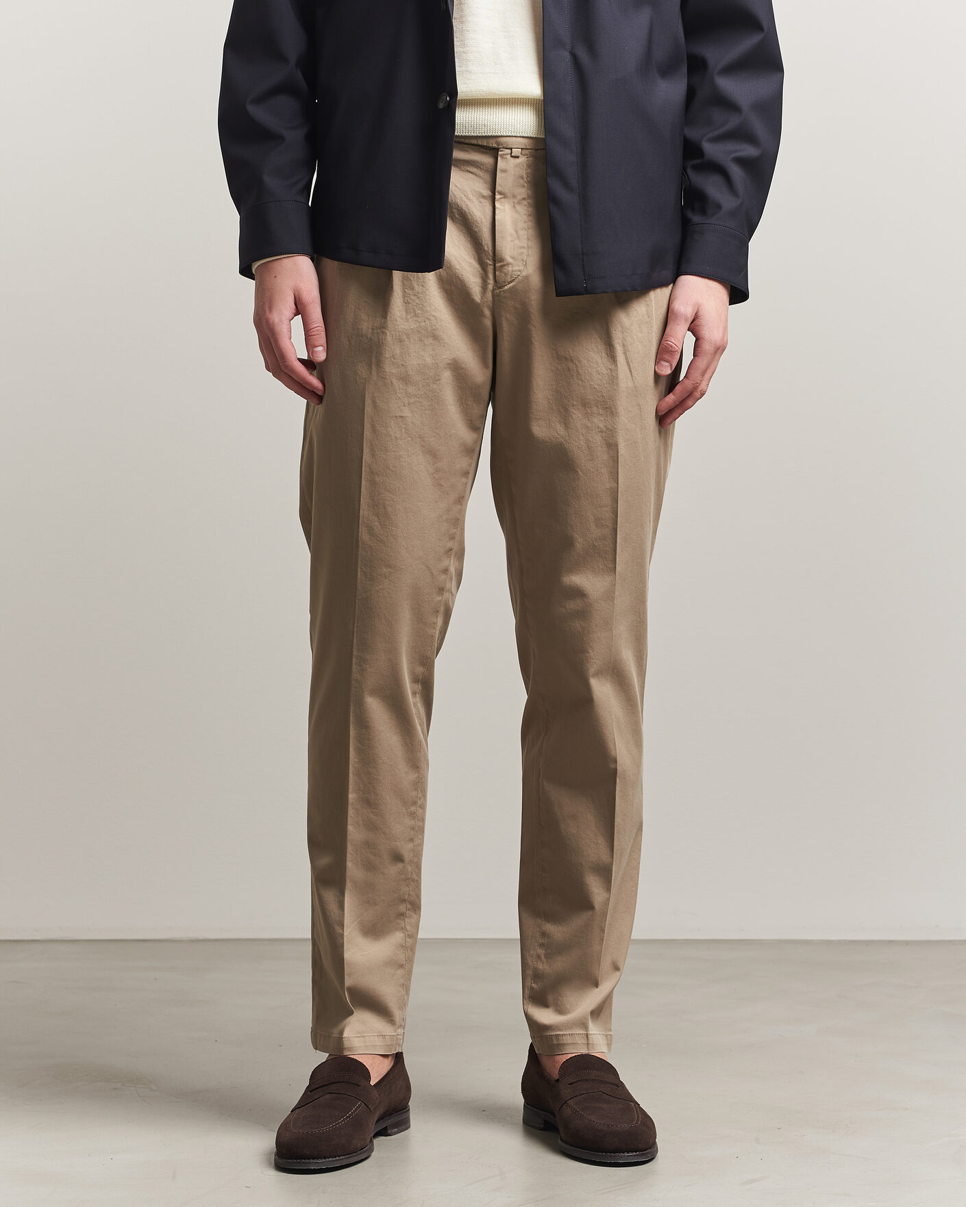 Mies | Housut | Briglia 1949 | Easy Fit Pleated Cotton Stretch Chino Taupe