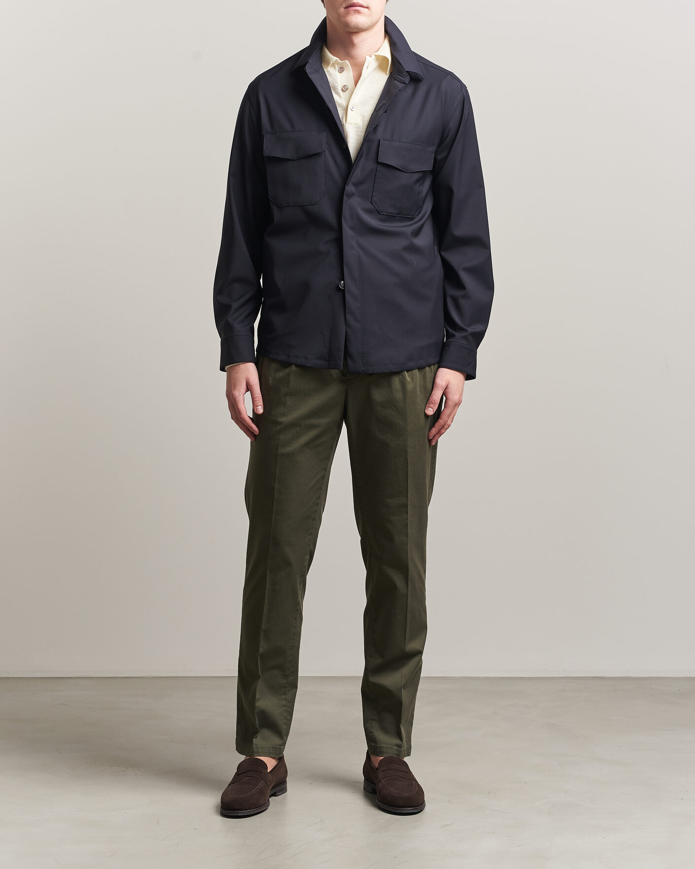 Mies | Housut | Briglia 1949 | Easy Fit Pleated Cotton Stretch Chino Olive
