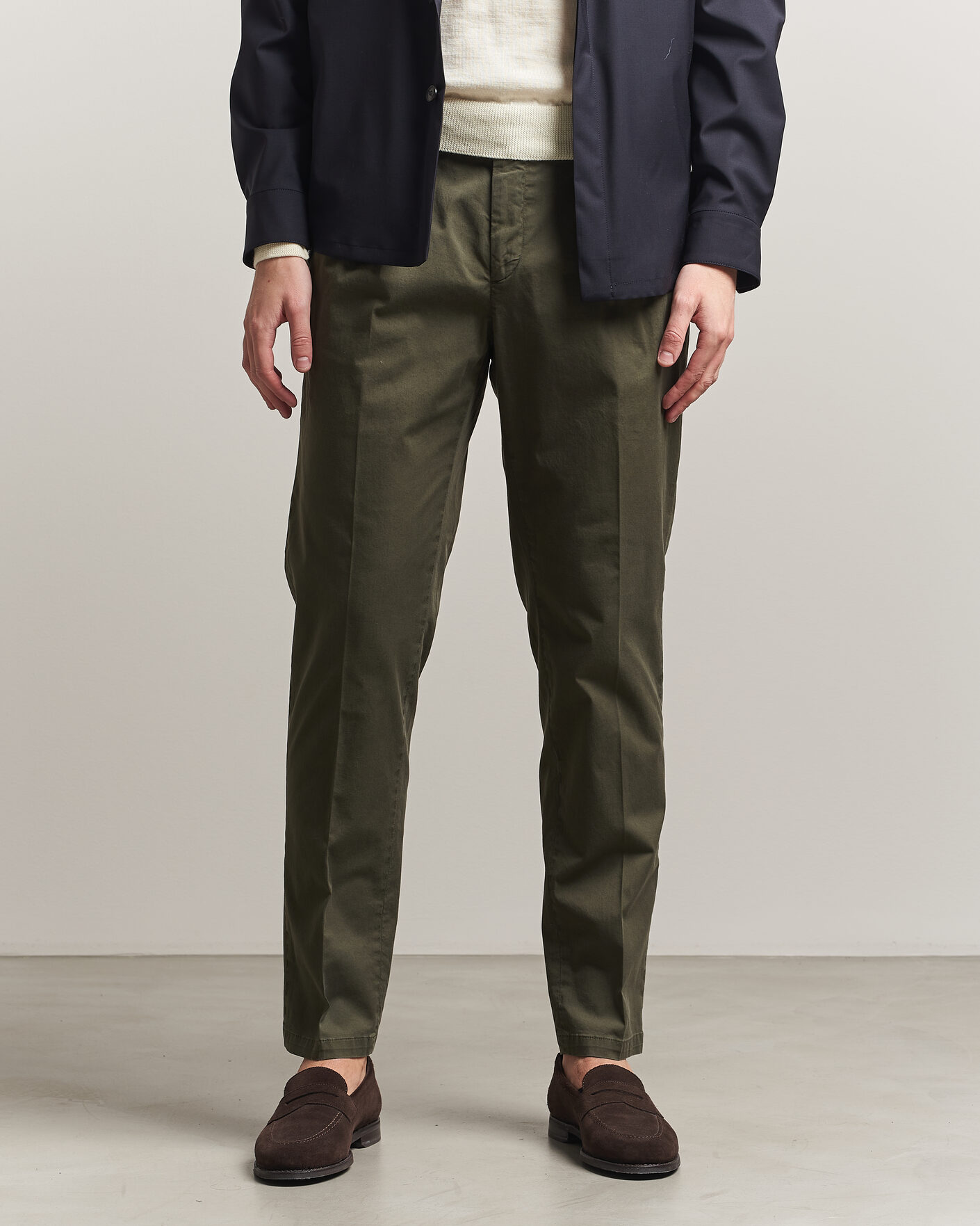 Mies | Housut | Briglia 1949 | Easy Fit Pleated Cotton Stretch Chino Olive