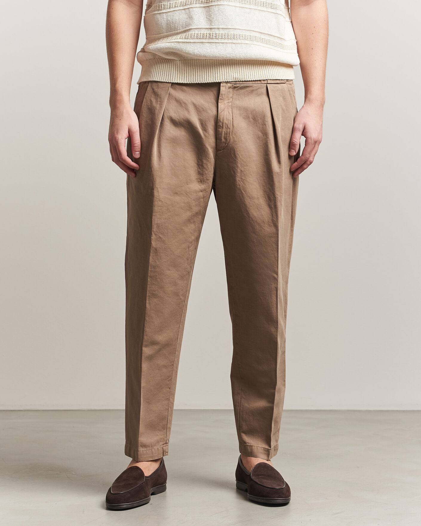 Mies | Housut | Briglia 1949 | Portobello Loose Fit Cotton/Linen Trousers Beige