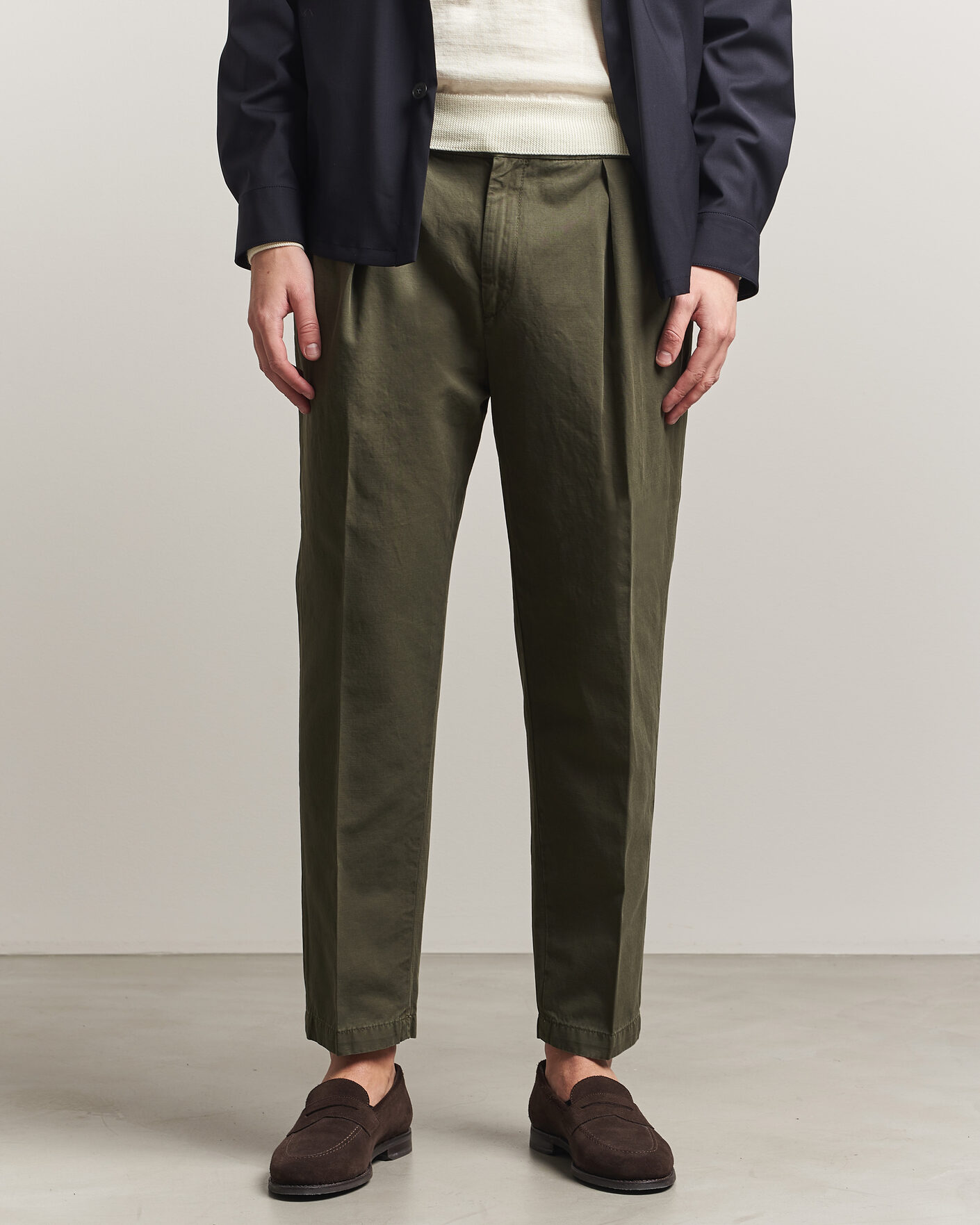 Mies | Housut | Briglia 1949 | Portobello Loose Fit Cotton/Linen Trousers Olive