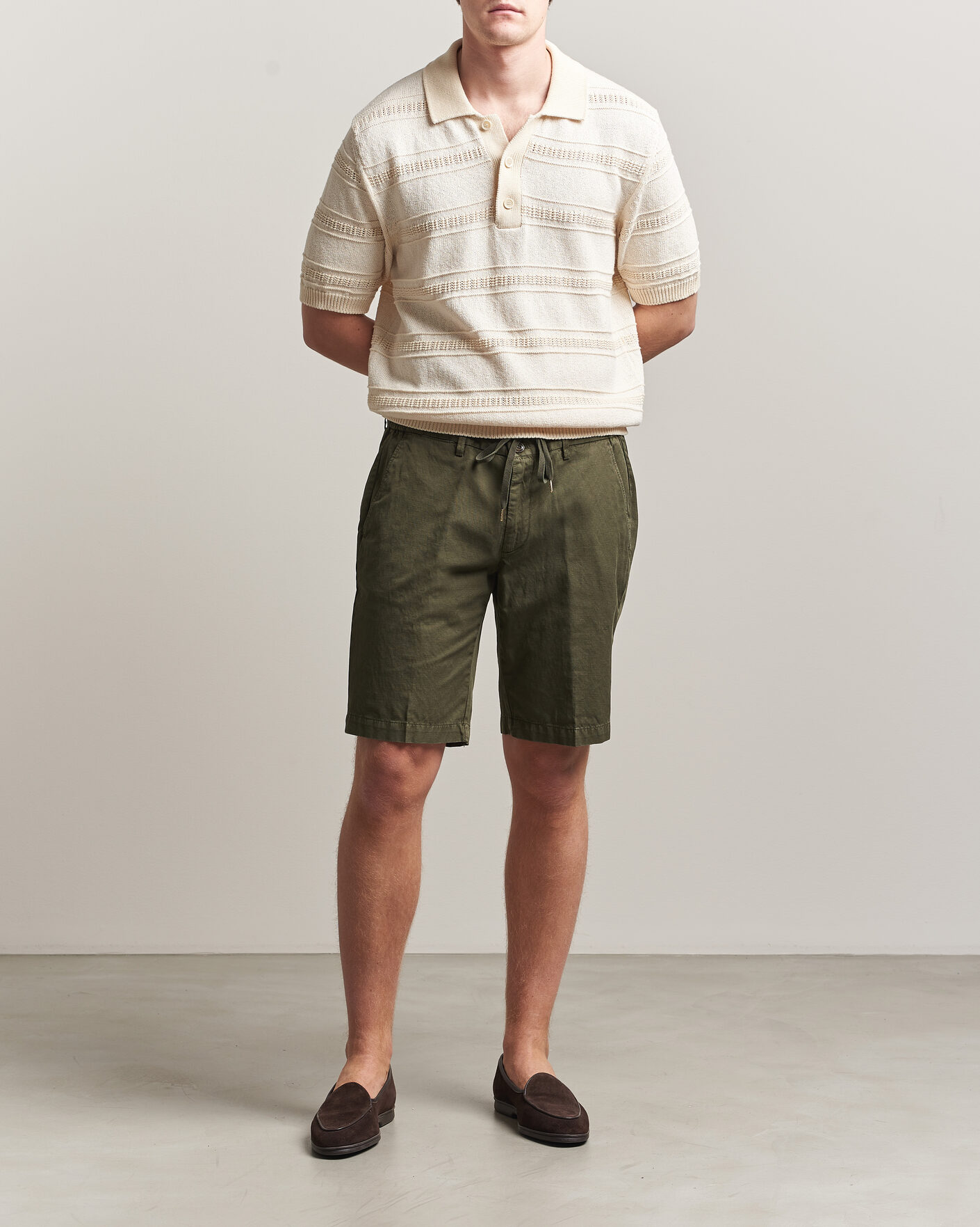 Mies | Shortsit | Briglia 1949 | Cotton/Linen Drawstring Shorts Olive