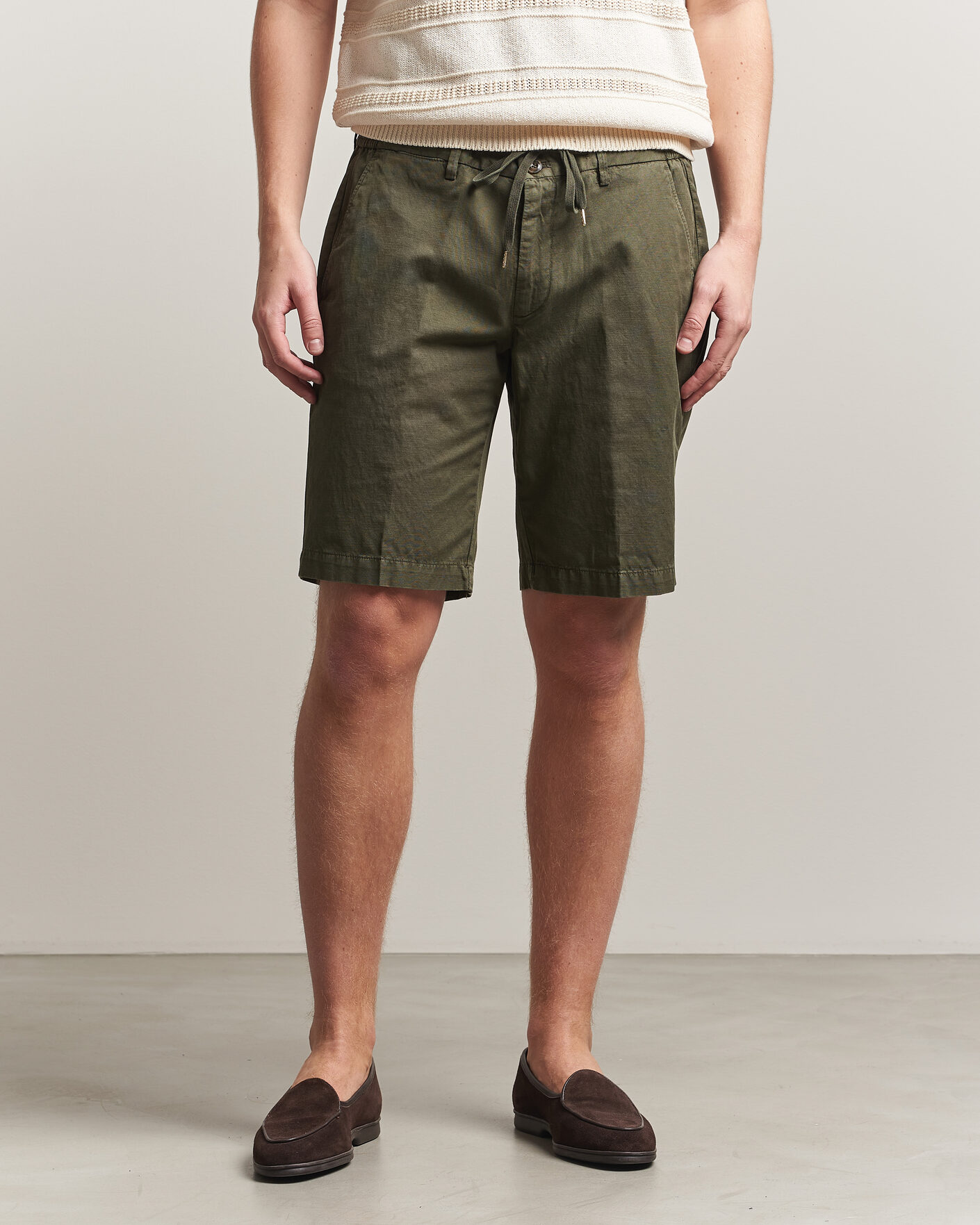 Mies | Shortsit | Briglia 1949 | Cotton/Linen Drawstring Shorts Olive