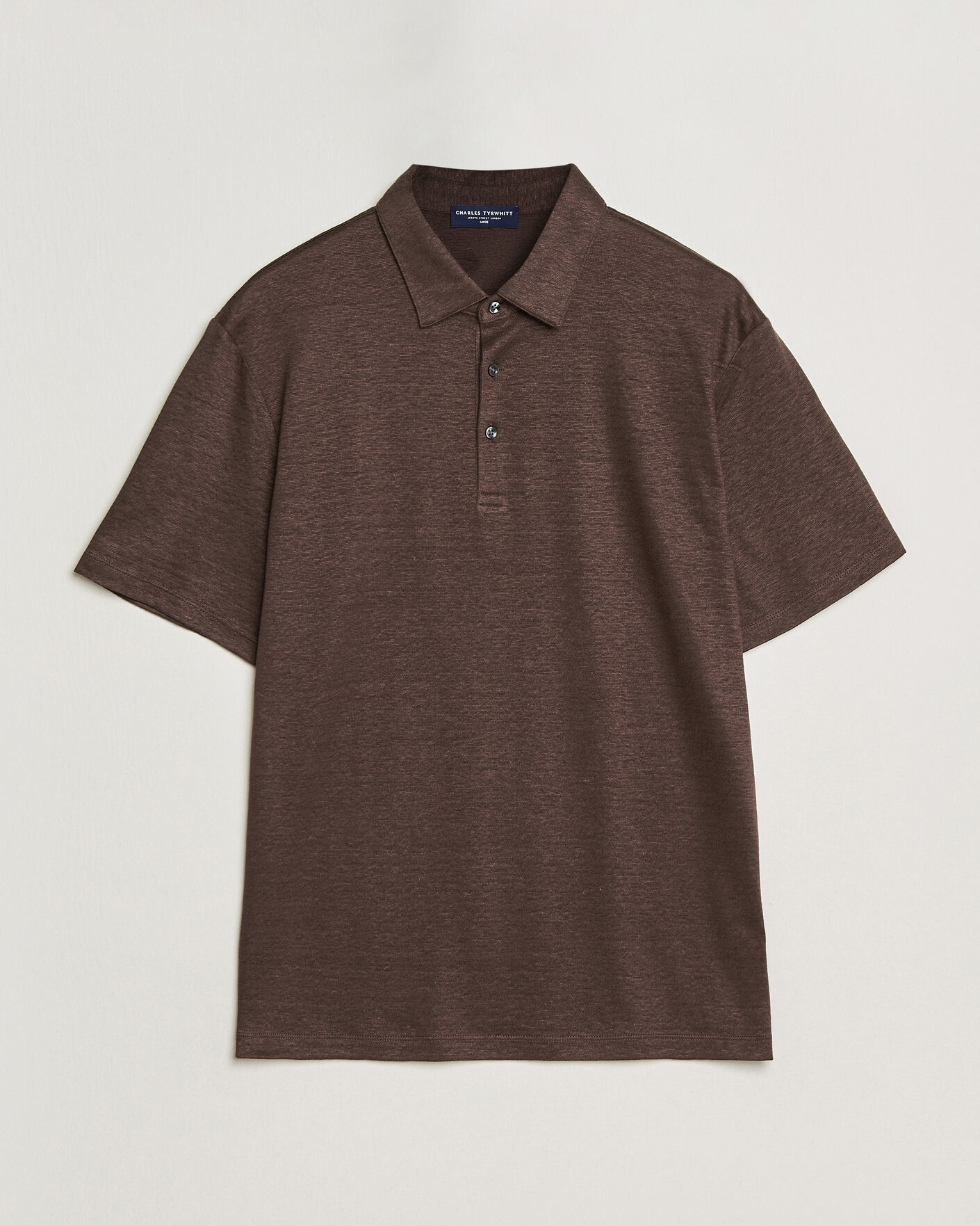 Mies | Pikeet | Charles Tyrwhitt | Short Sleeve Linen Polo Chocolate Brown