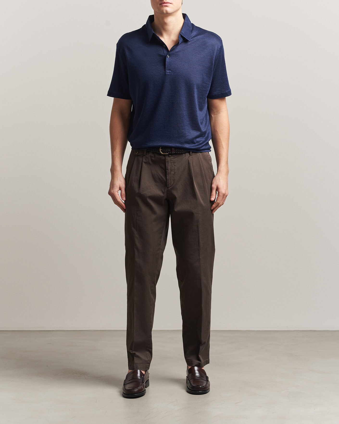 Mies | Pikeet | Charles Tyrwhitt | Short Sleeve Linen Polo Navy