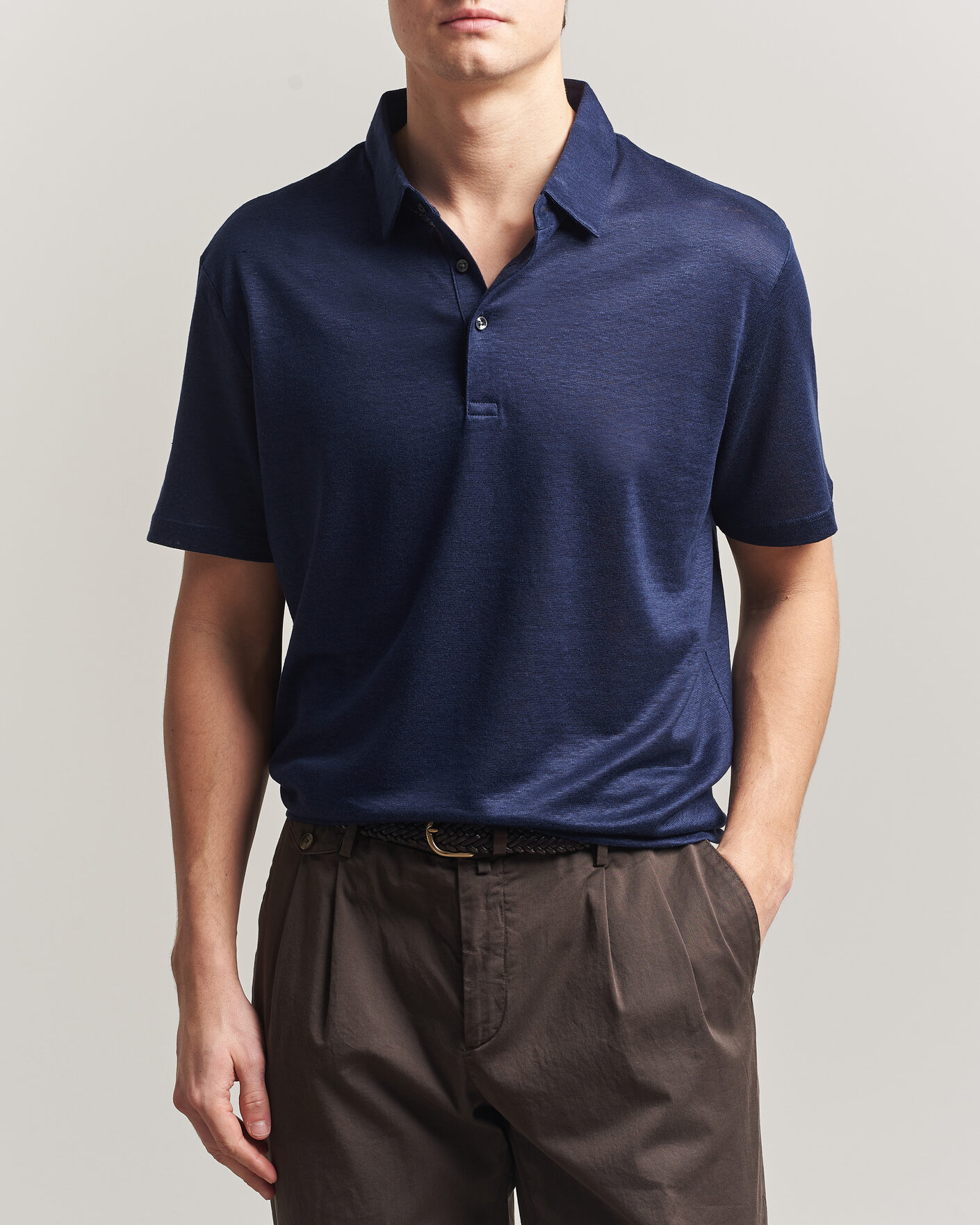 Mies | Pikeet | Charles Tyrwhitt | Short Sleeve Linen Polo Navy