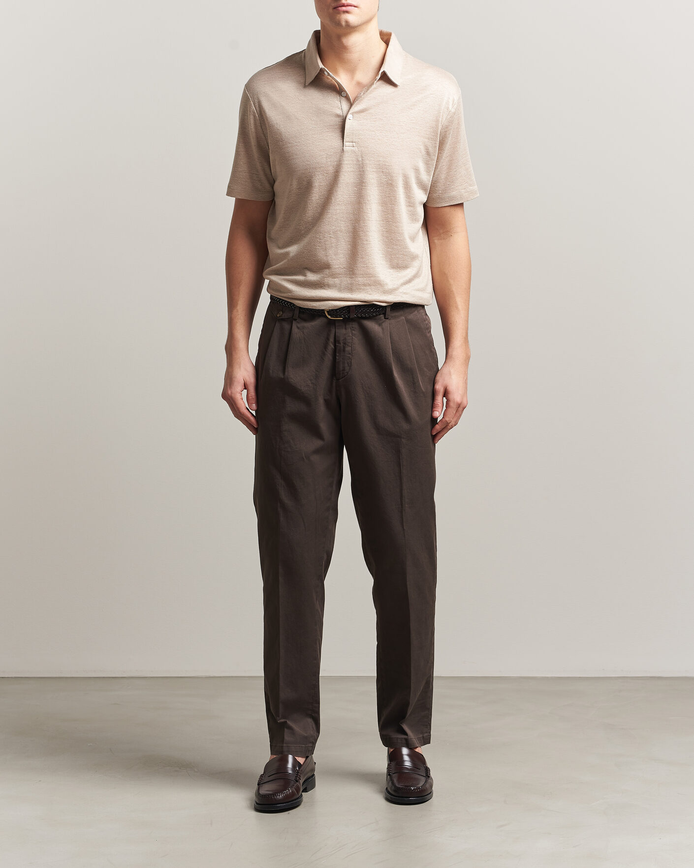 Mies | Pikeet | Charles Tyrwhitt | Short Sleeve Linen Polo Oatmeal