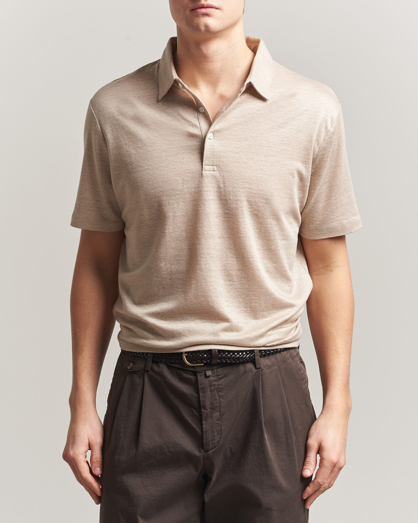 Mies | Pikeet | Charles Tyrwhitt | Short Sleeve Linen Polo Oatmeal