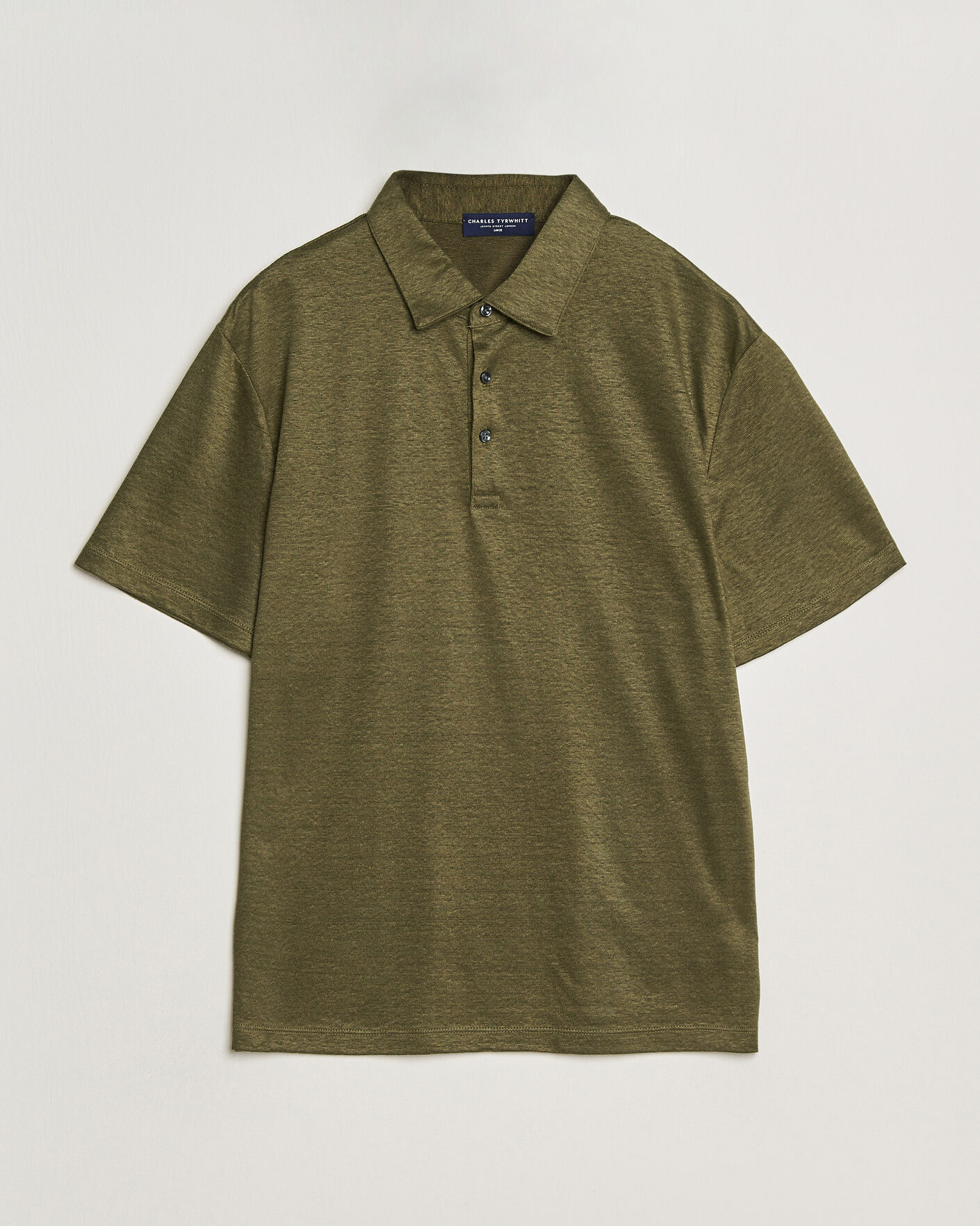 Mies | Pikeet | Charles Tyrwhitt | Short Sleeve Linen Polo Olive