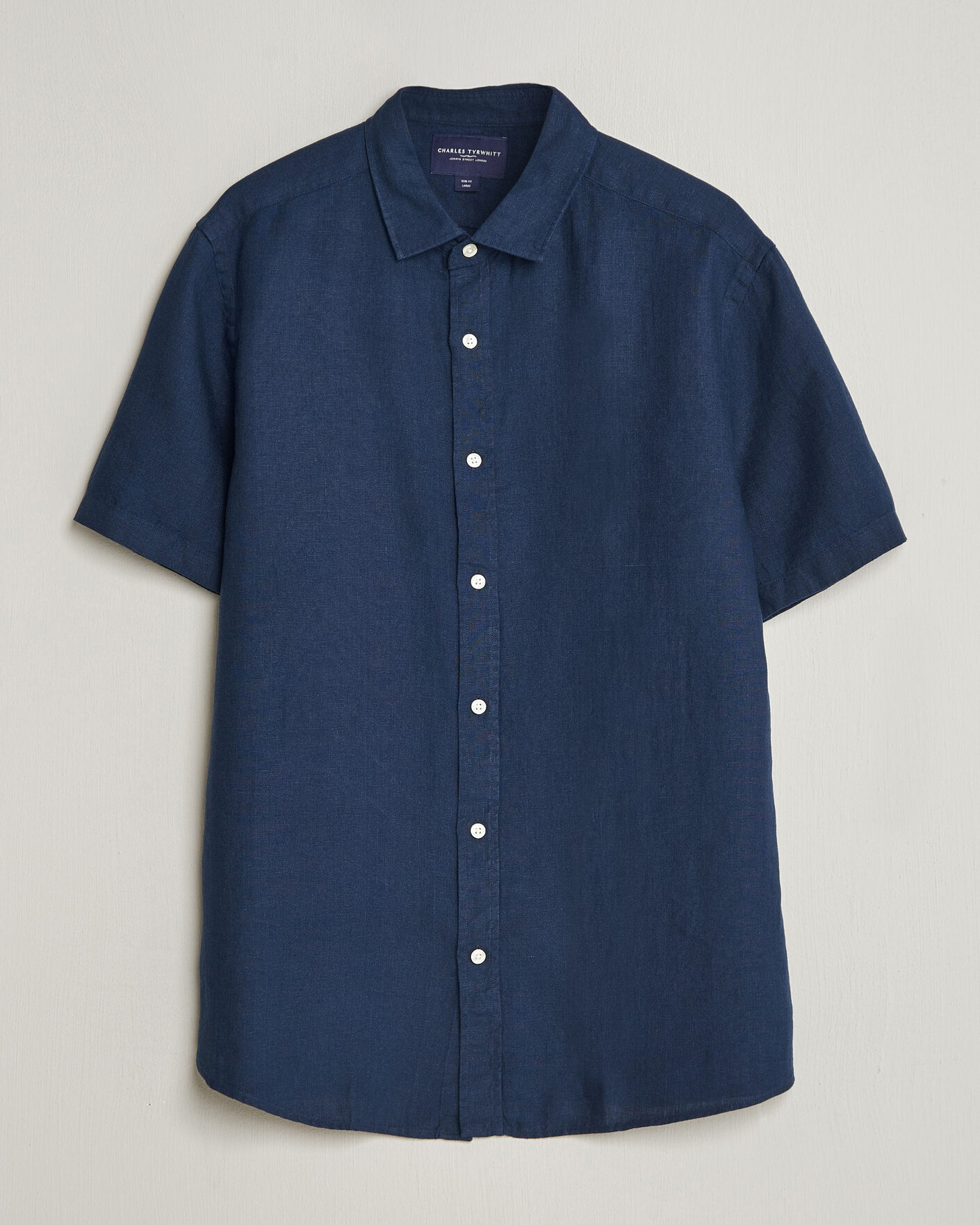 Mies | Kauluspaidat | Charles Tyrwhitt | Pure Linen Short Sleeve Slim Fit Shirt Navy