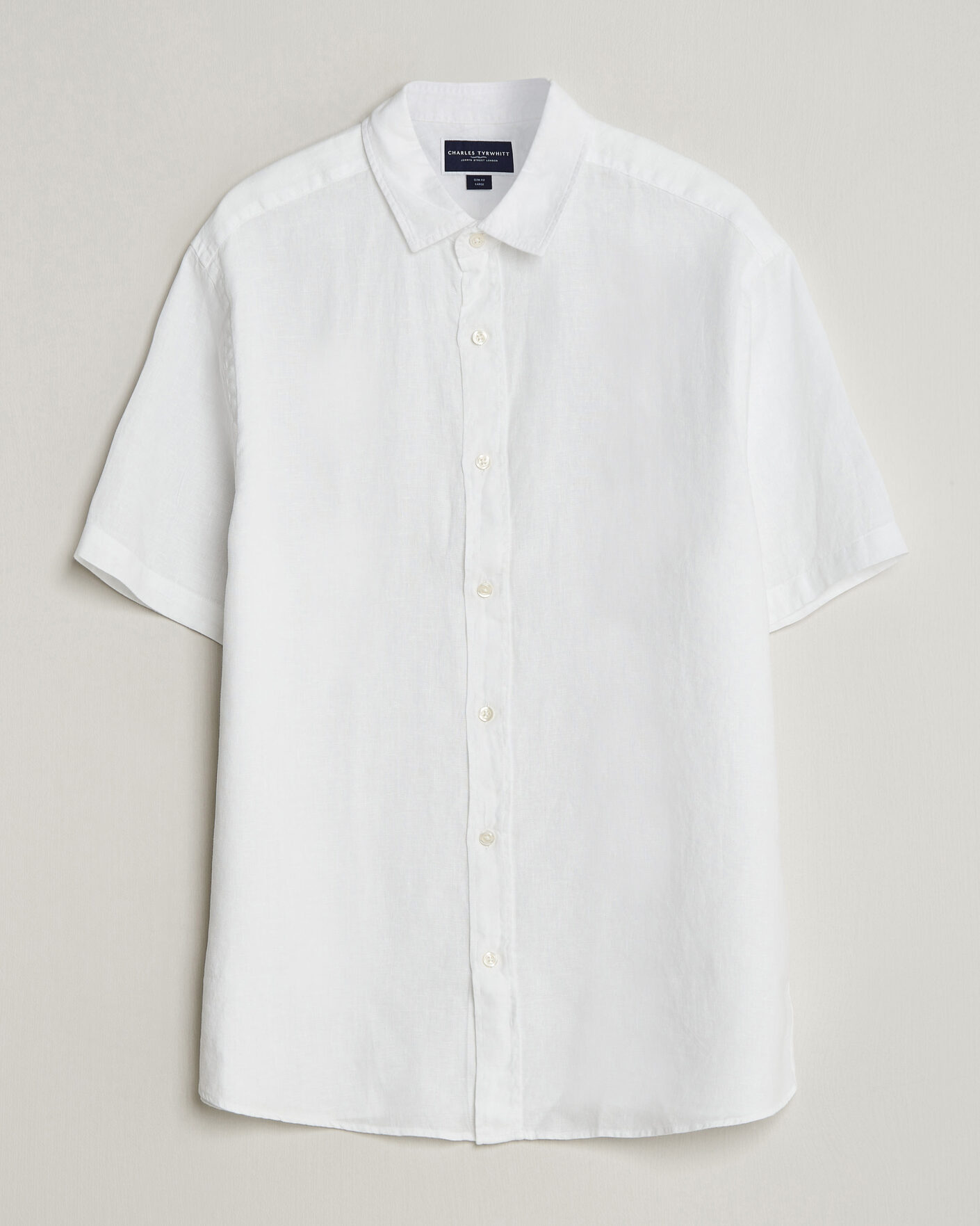 Mies | Kauluspaidat | Charles Tyrwhitt | Pure Linen Short Sleeve Slim Fit Shirt White