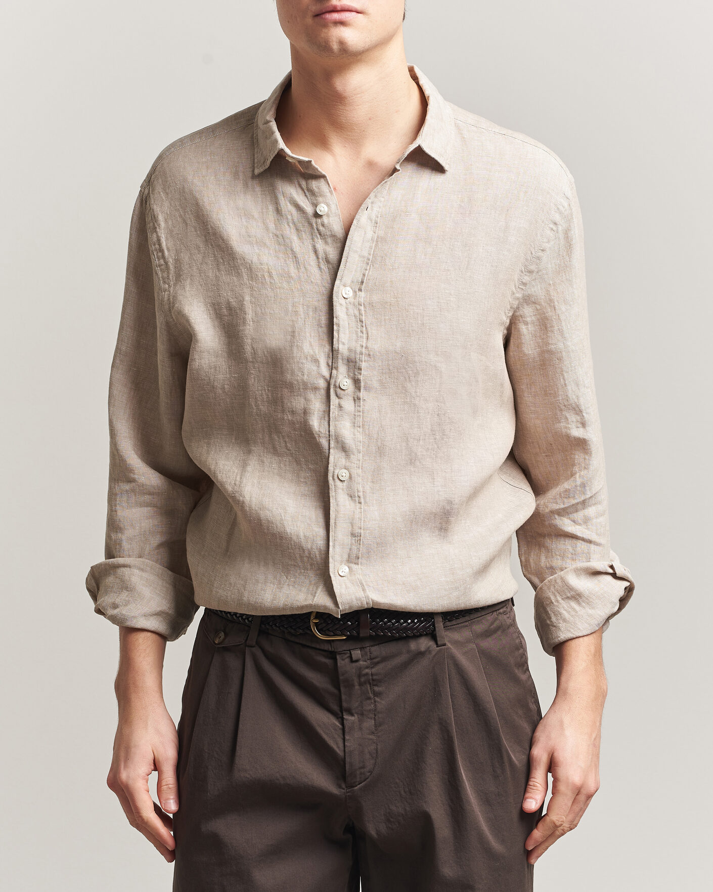 Mies | Kauluspaidat | Charles Tyrwhitt | Pure Linen Slim Fit Shirt Oatmeal