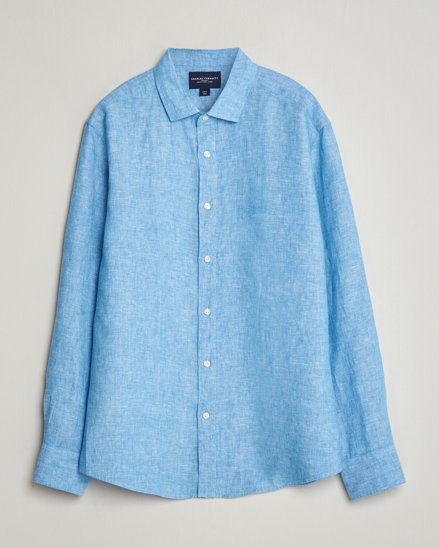 Mies | Kauluspaidat | Charles Tyrwhitt | Pure Linen Slim Fit Shirt Ocean Blue