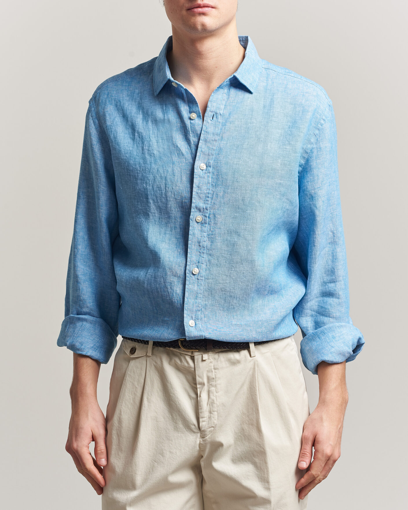 Mies | Kauluspaidat | Charles Tyrwhitt | Pure Linen Slim Fit Shirt Ocean Blue