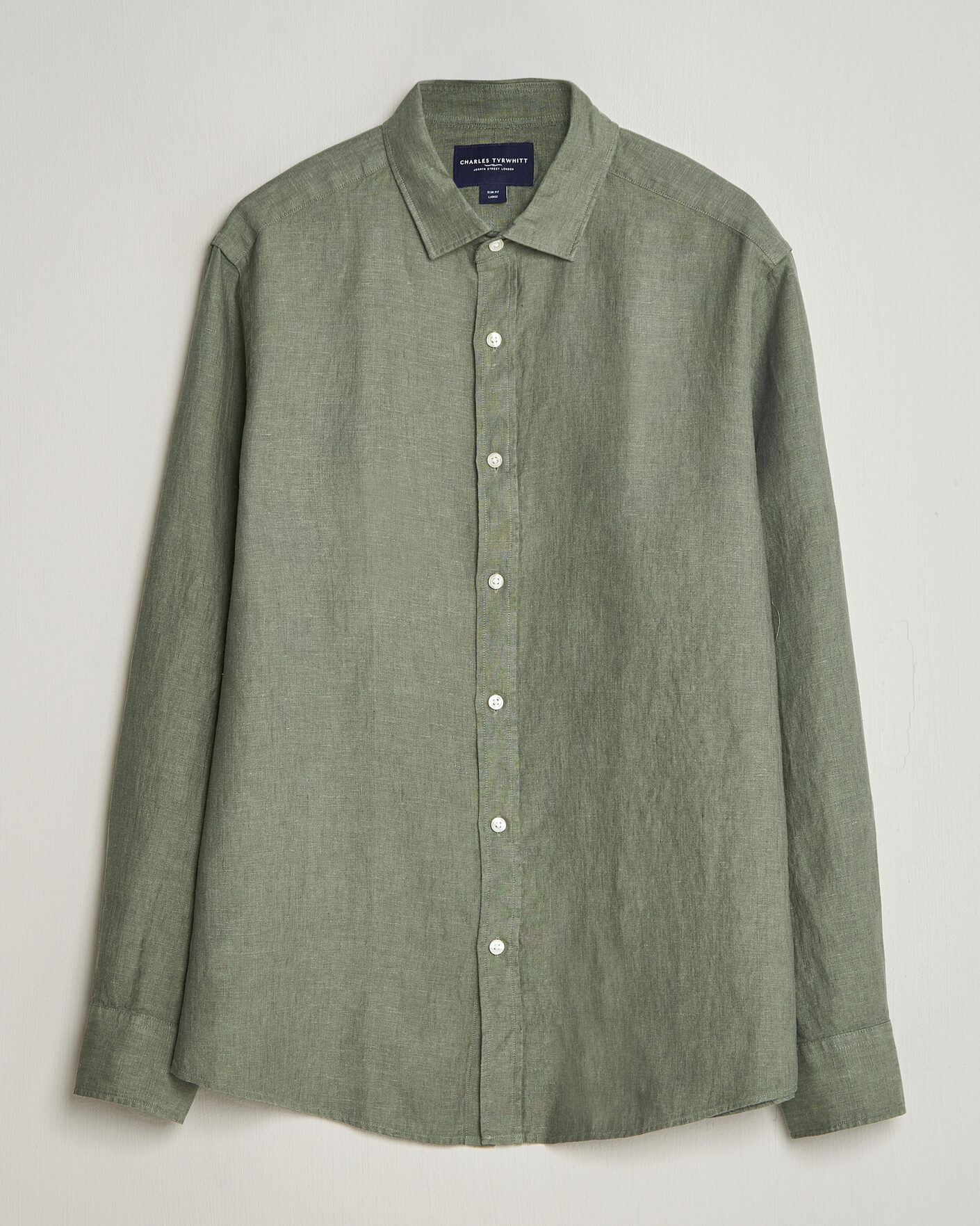 Mies | Kauluspaidat | Charles Tyrwhitt | Pure Linen Slim Fit Shirt Olive Green