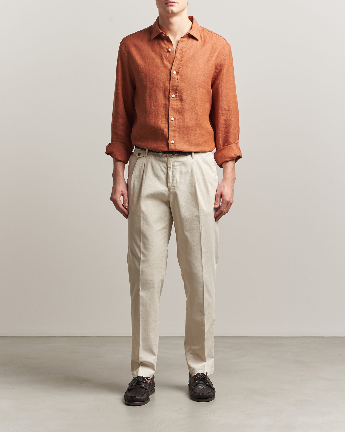 Mies | Kauluspaidat | Charles Tyrwhitt | Pure Linen Slim Fit Shirt Burnt Orange