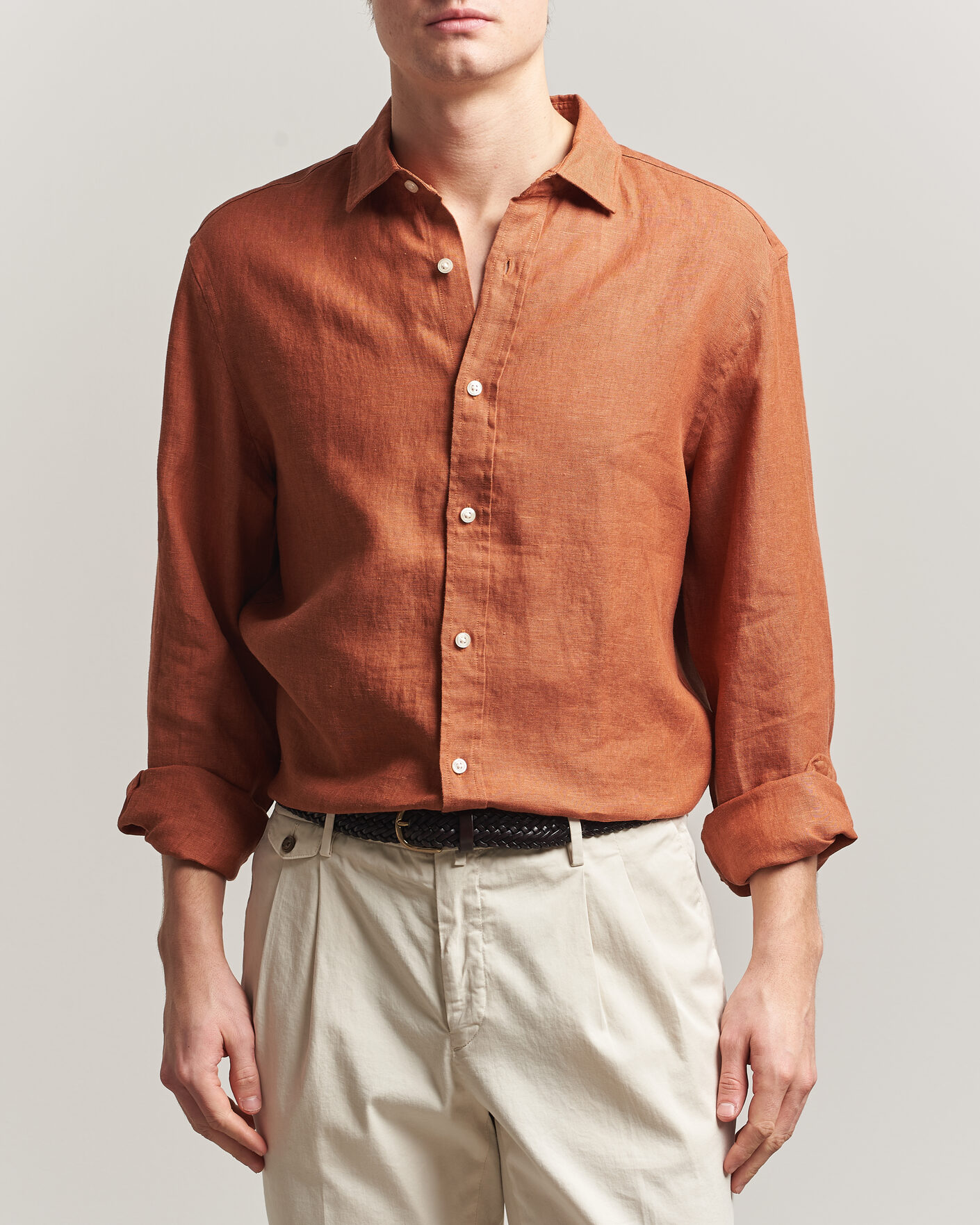 Mies | Kauluspaidat | Charles Tyrwhitt | Pure Linen Slim Fit Shirt Burnt Orange