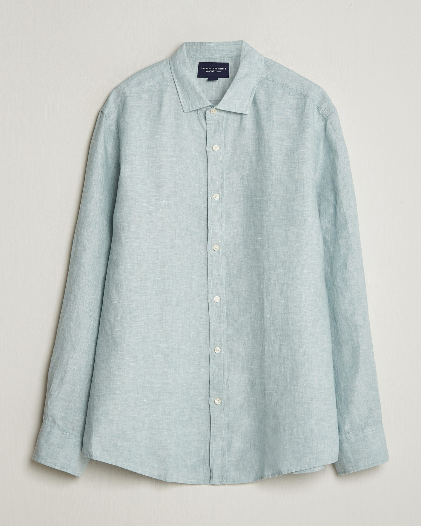 Mies | Kauluspaidat | Charles Tyrwhitt | Pure Linen Slim Fit Shirt Pale Teal Green