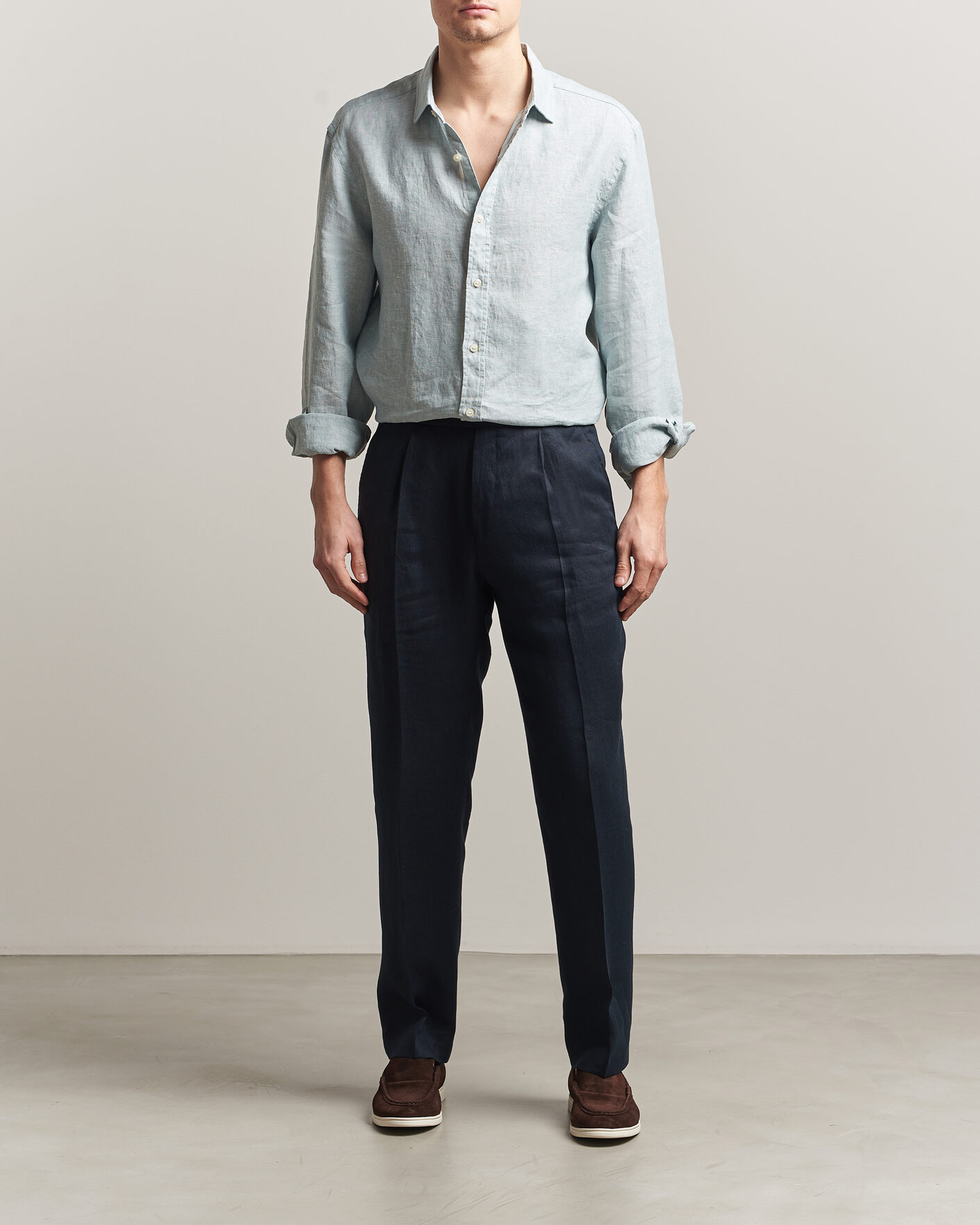 Mies | Kauluspaidat | Charles Tyrwhitt | Pure Linen Slim Fit Shirt Pale Teal Green