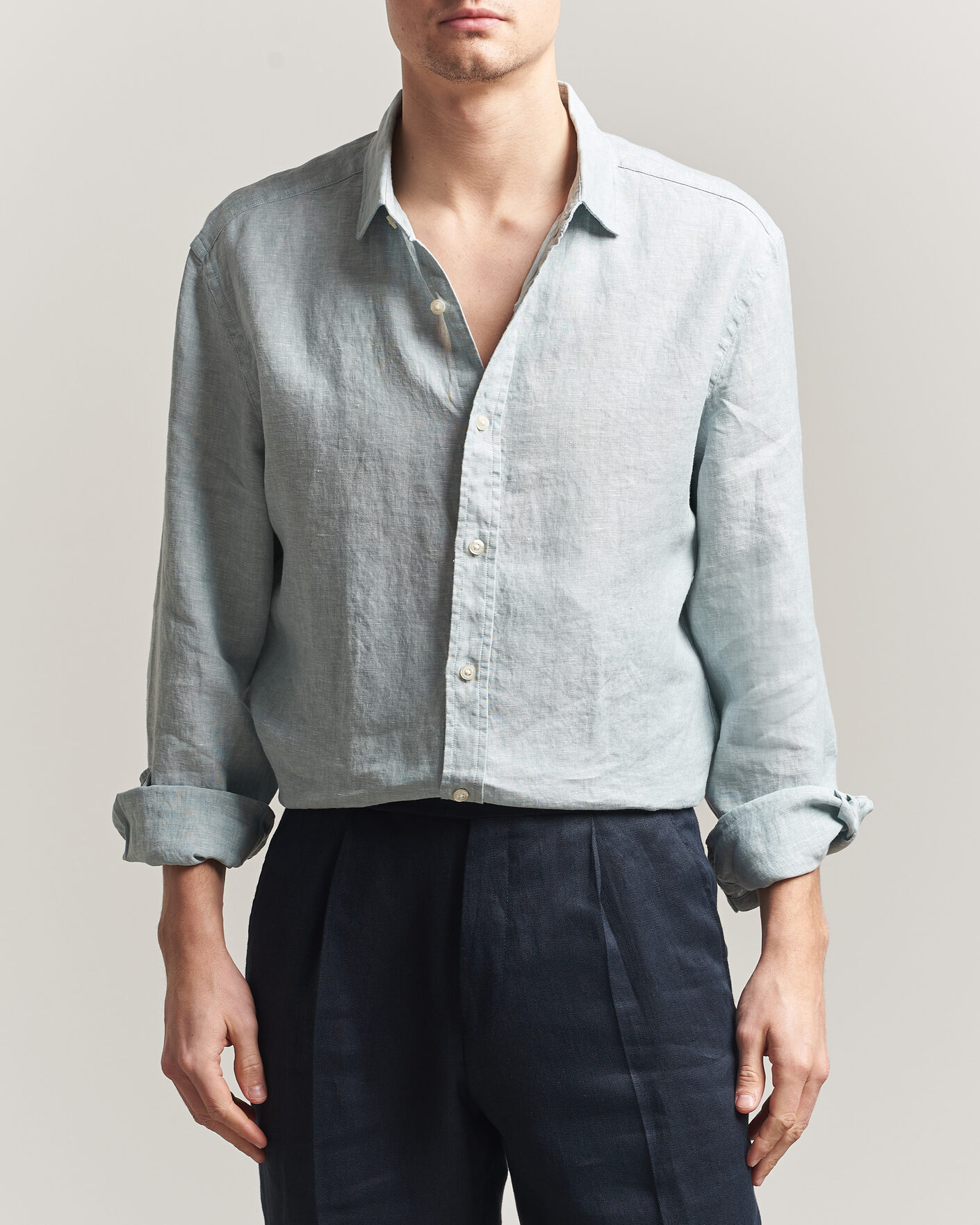 Mies | Kauluspaidat | Charles Tyrwhitt | Pure Linen Slim Fit Shirt Pale Teal Green