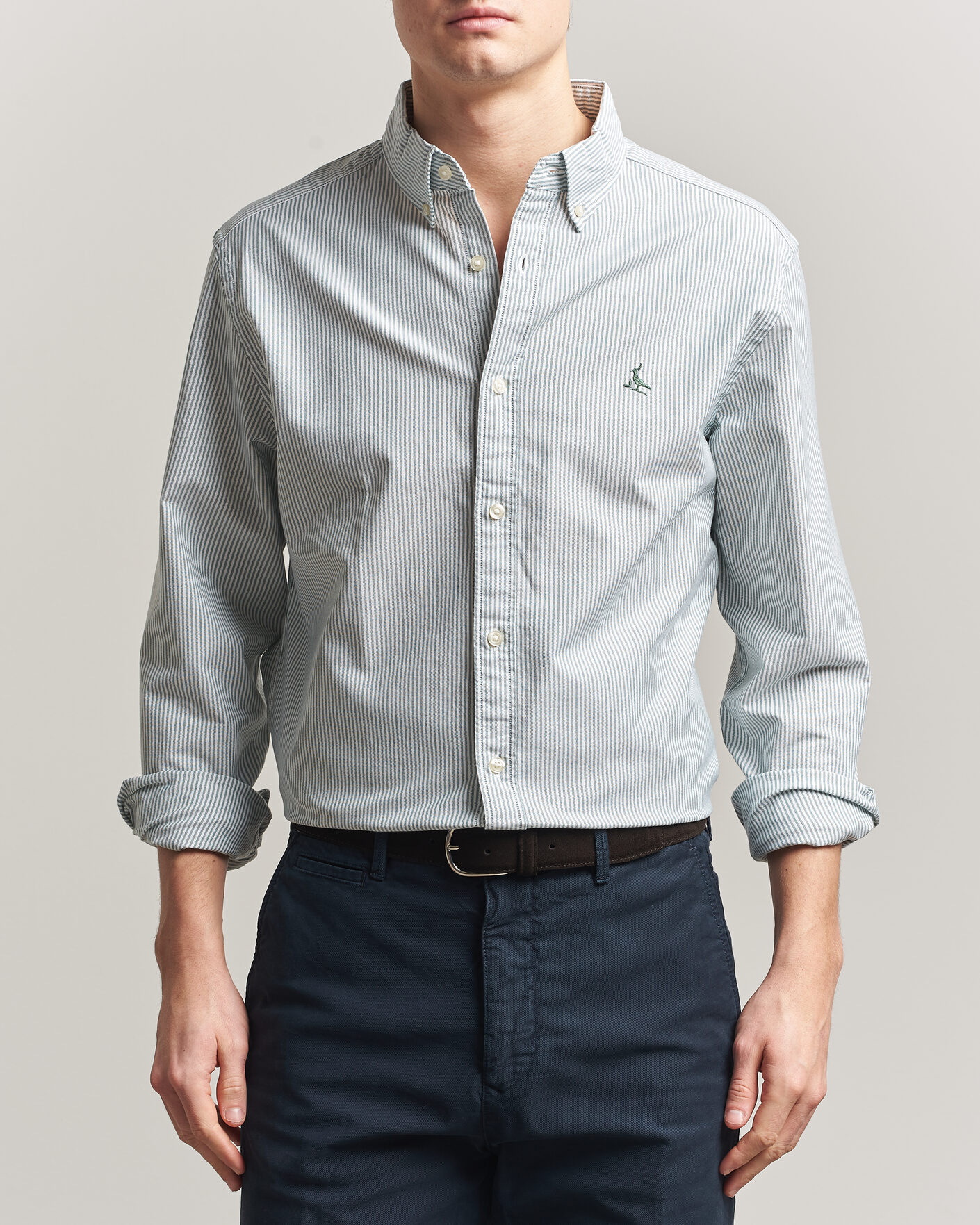 Mies | Kauluspaidat | Charles Tyrwhitt | Button Down Stretch Oxford Shirt Green/White
