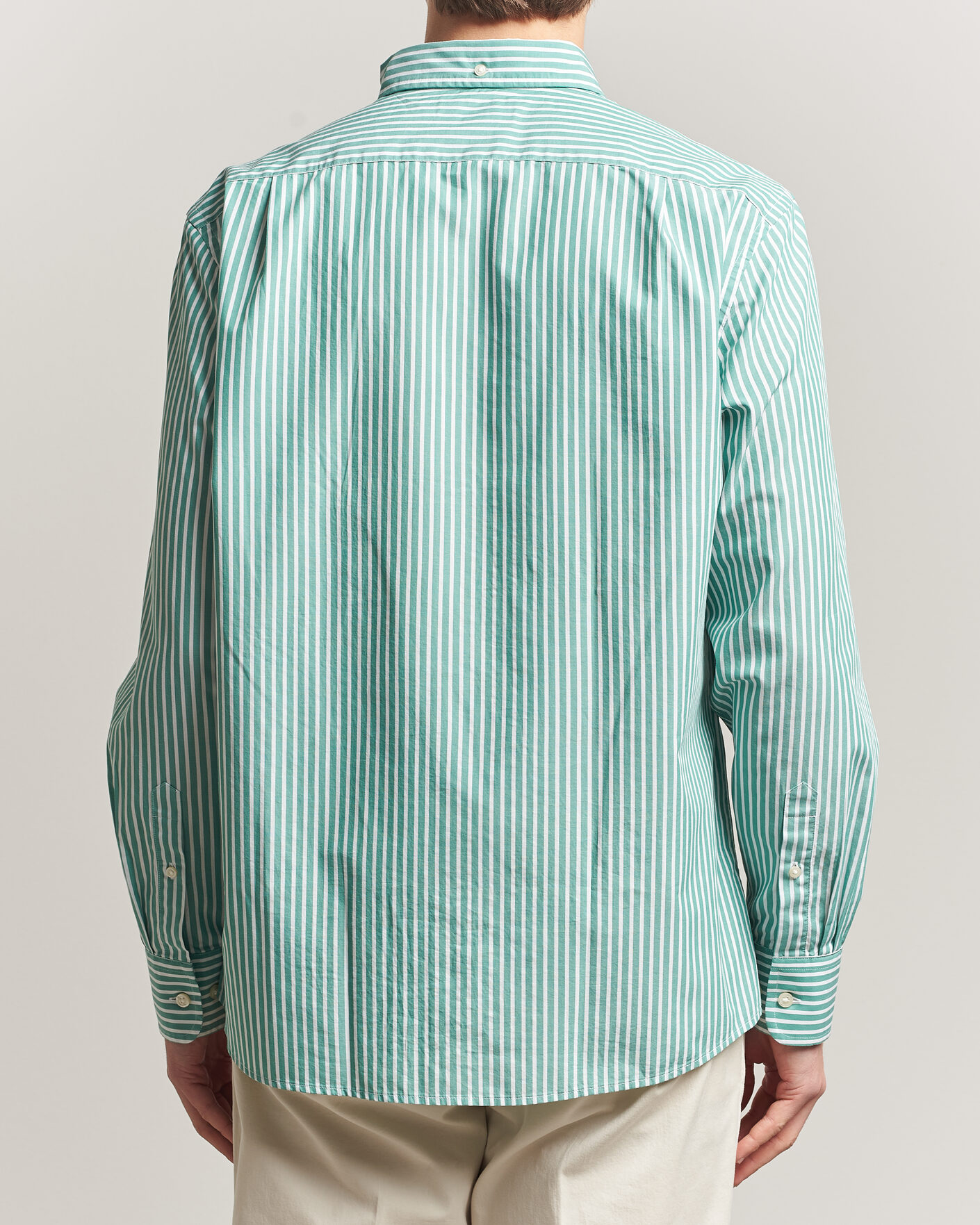 Mies | Kauluspaidat | Charles Tyrwhitt | Button Down Stretch Poplin Shirt Green Stripe