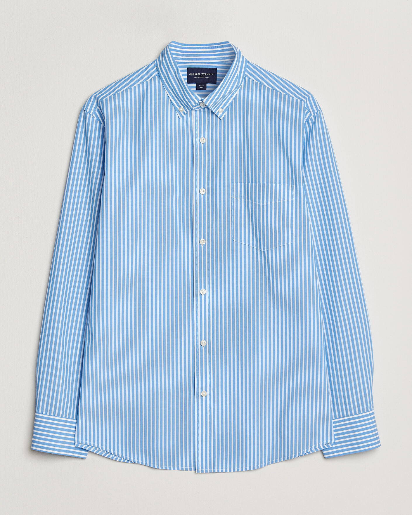 Mies | Kauluspaidat | Charles Tyrwhitt | Button Down Stretch Poplin Shirt Ocean Blue