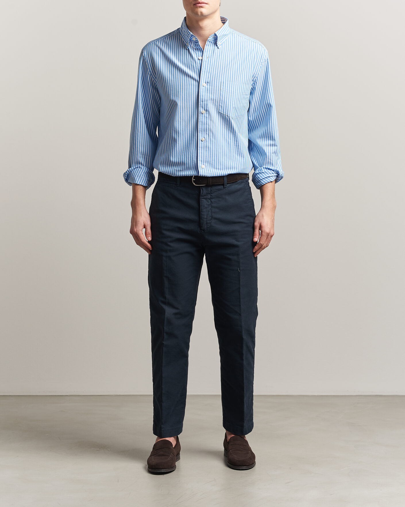 Mies | Kauluspaidat | Charles Tyrwhitt | Button Down Stretch Poplin Shirt Ocean Blue