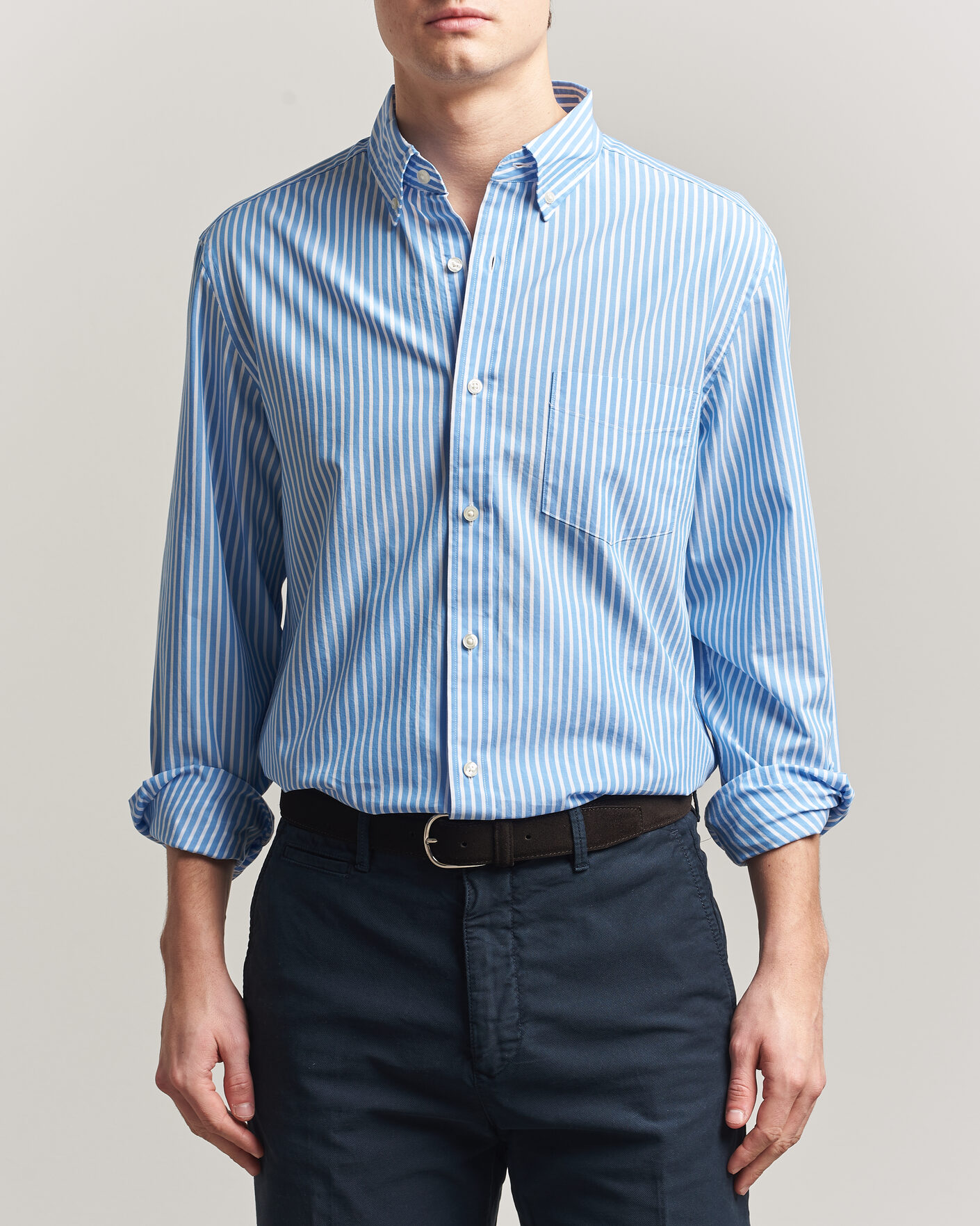 Mies | Kauluspaidat | Charles Tyrwhitt | Button Down Stretch Poplin Shirt Ocean Blue