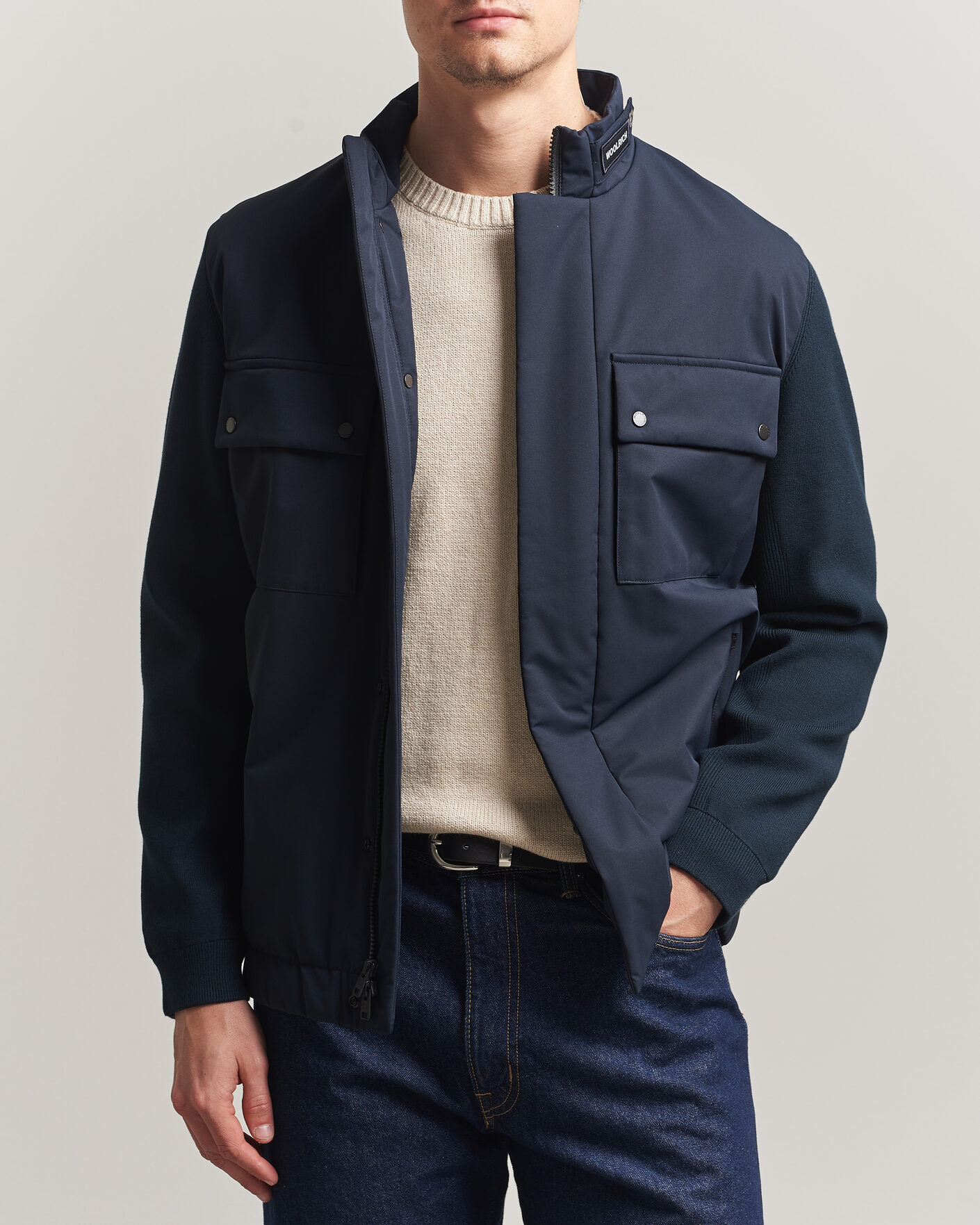 Mies | Takit | Woolrich | Two Layers Hybrid Jacket Melton Blue