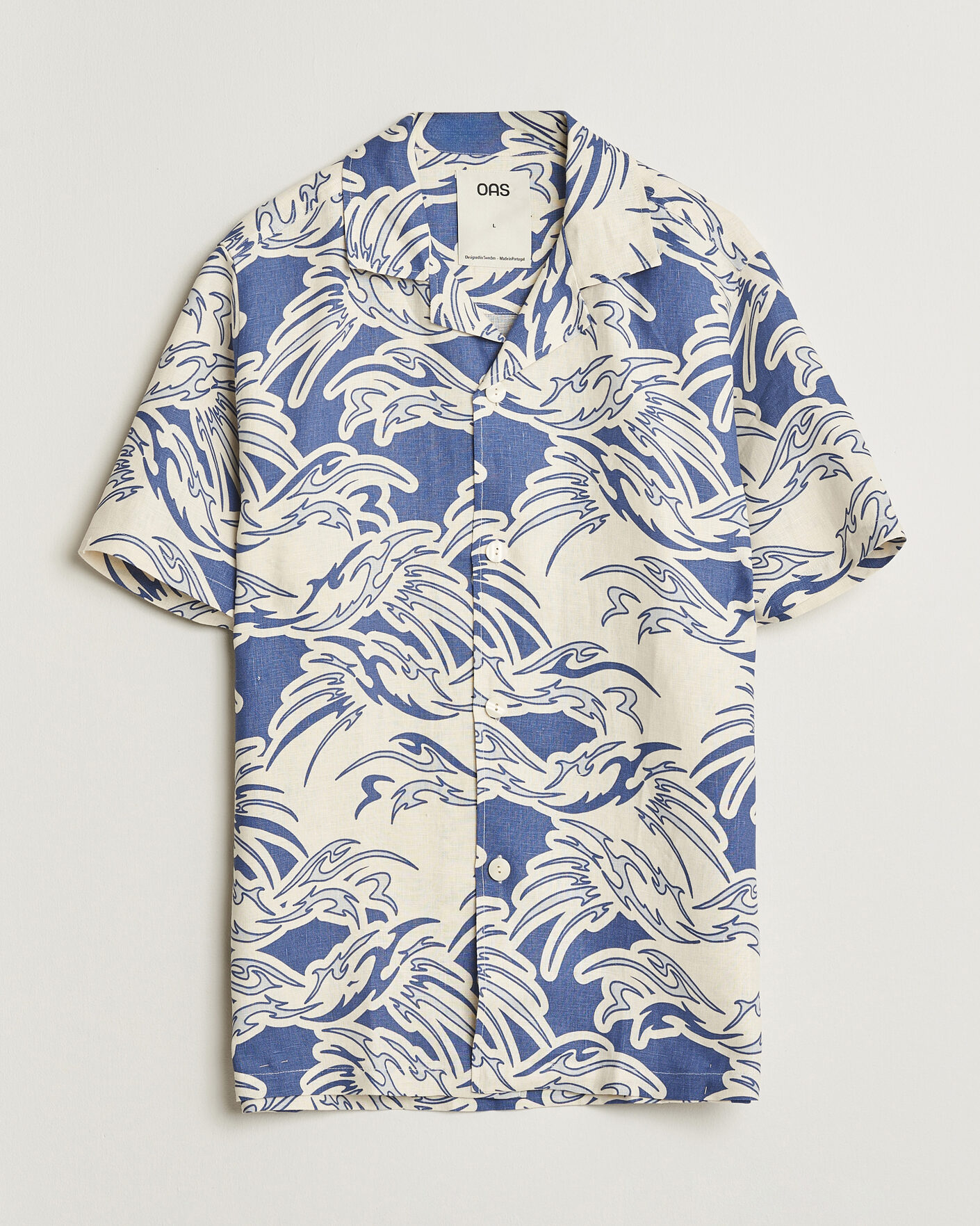 Mies | Kauluspaidat | OAS | Cuba Short Sleeve Printed Linen Shirt Rouge Blue