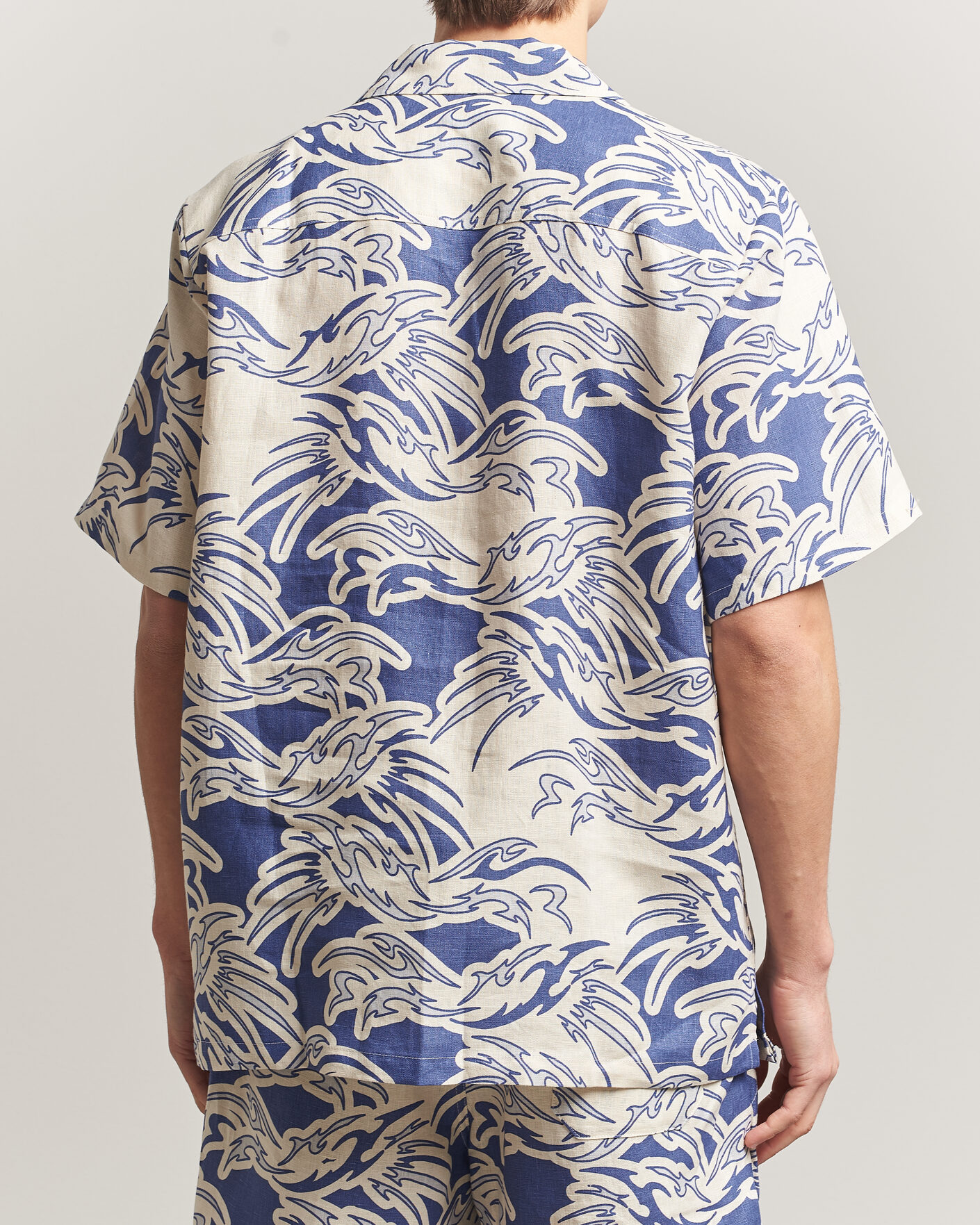 Mies | Kauluspaidat | OAS | Cuba Short Sleeve Printed Linen Shirt Rouge Blue