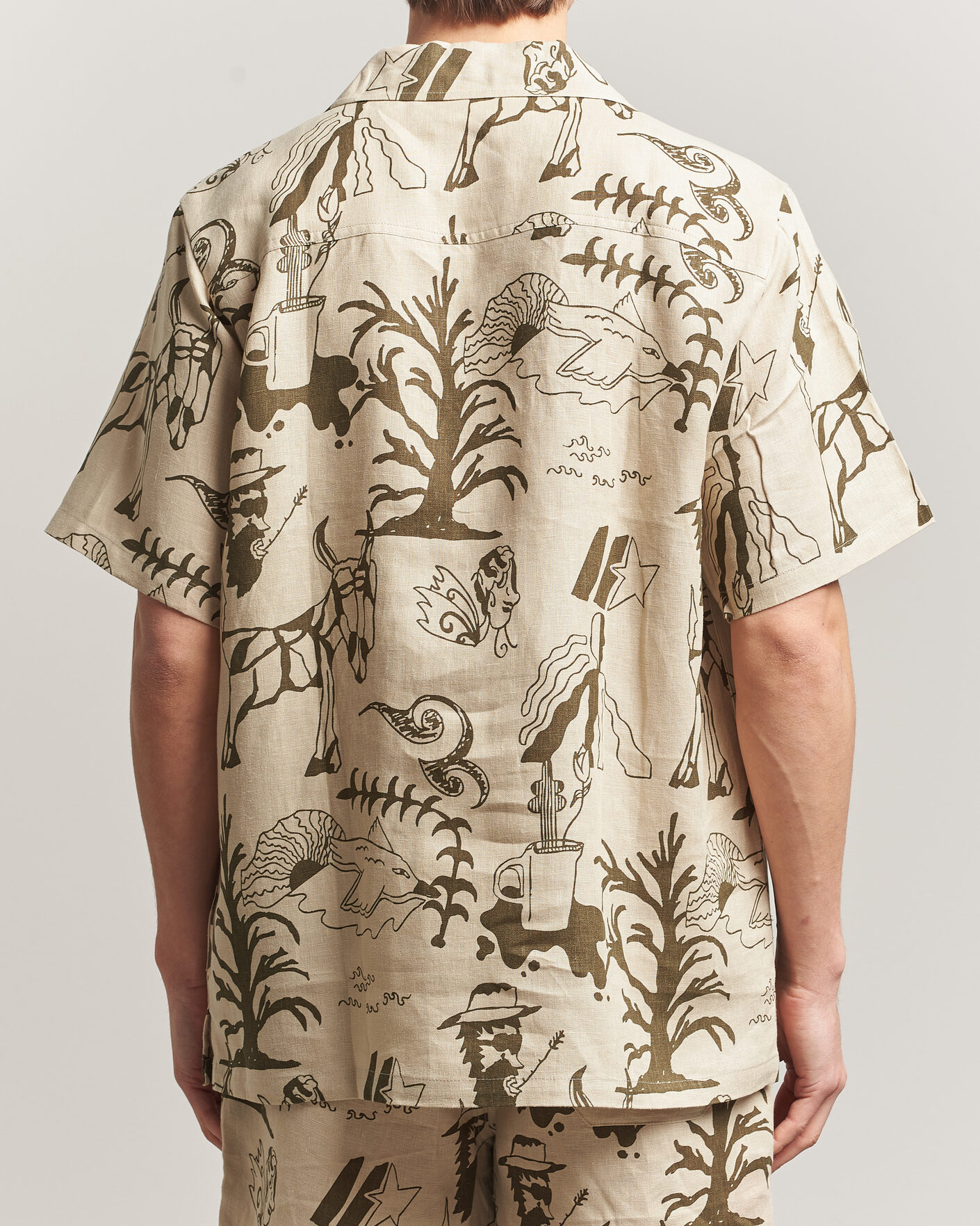 Mies | Kauluspaidat | OAS | Cuba Short Sleeve Printed Linen Shirt Poplan