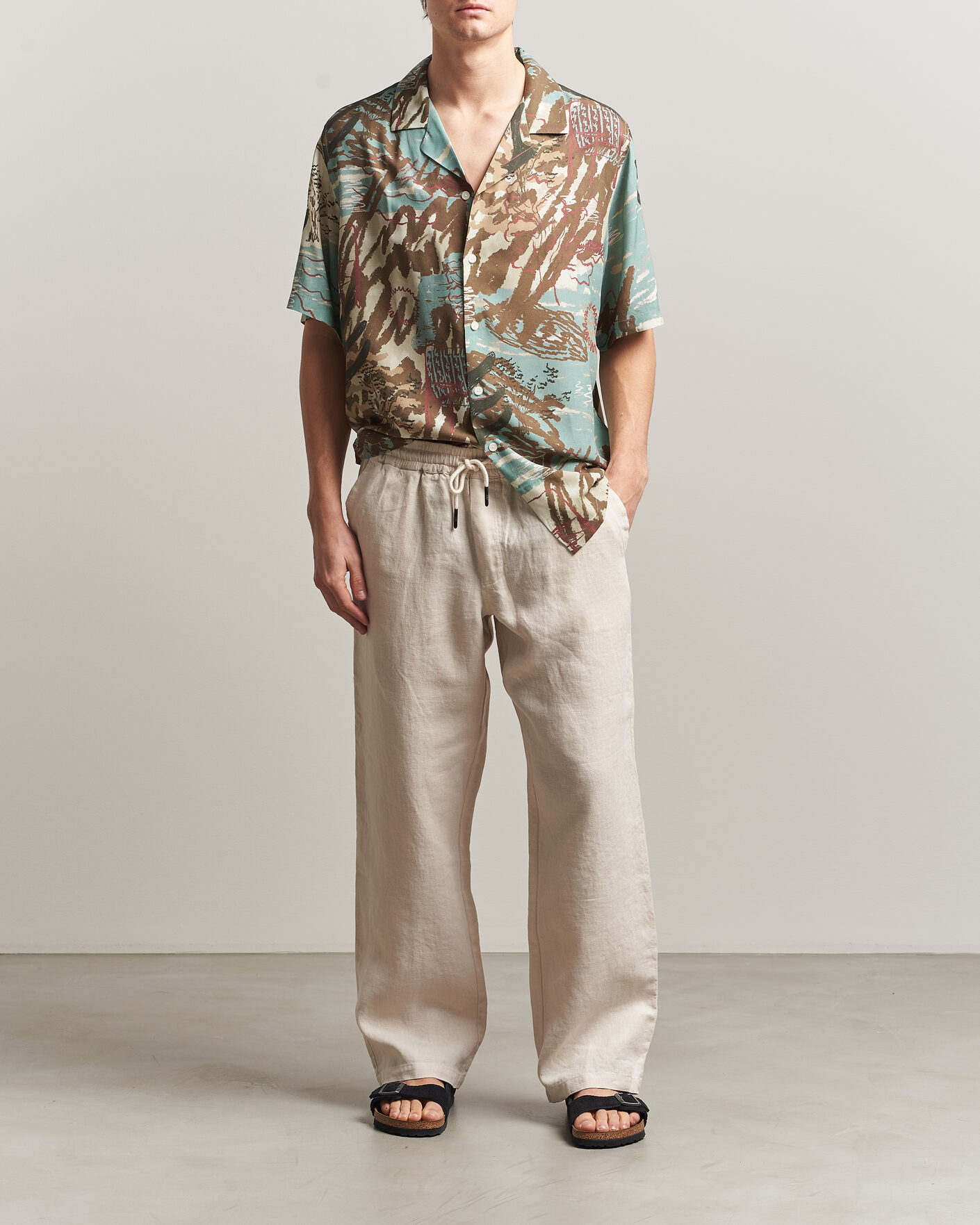 Mies | Kauluspaidat | OAS | Rocco Viscose Short Sleeve Shirt Montara