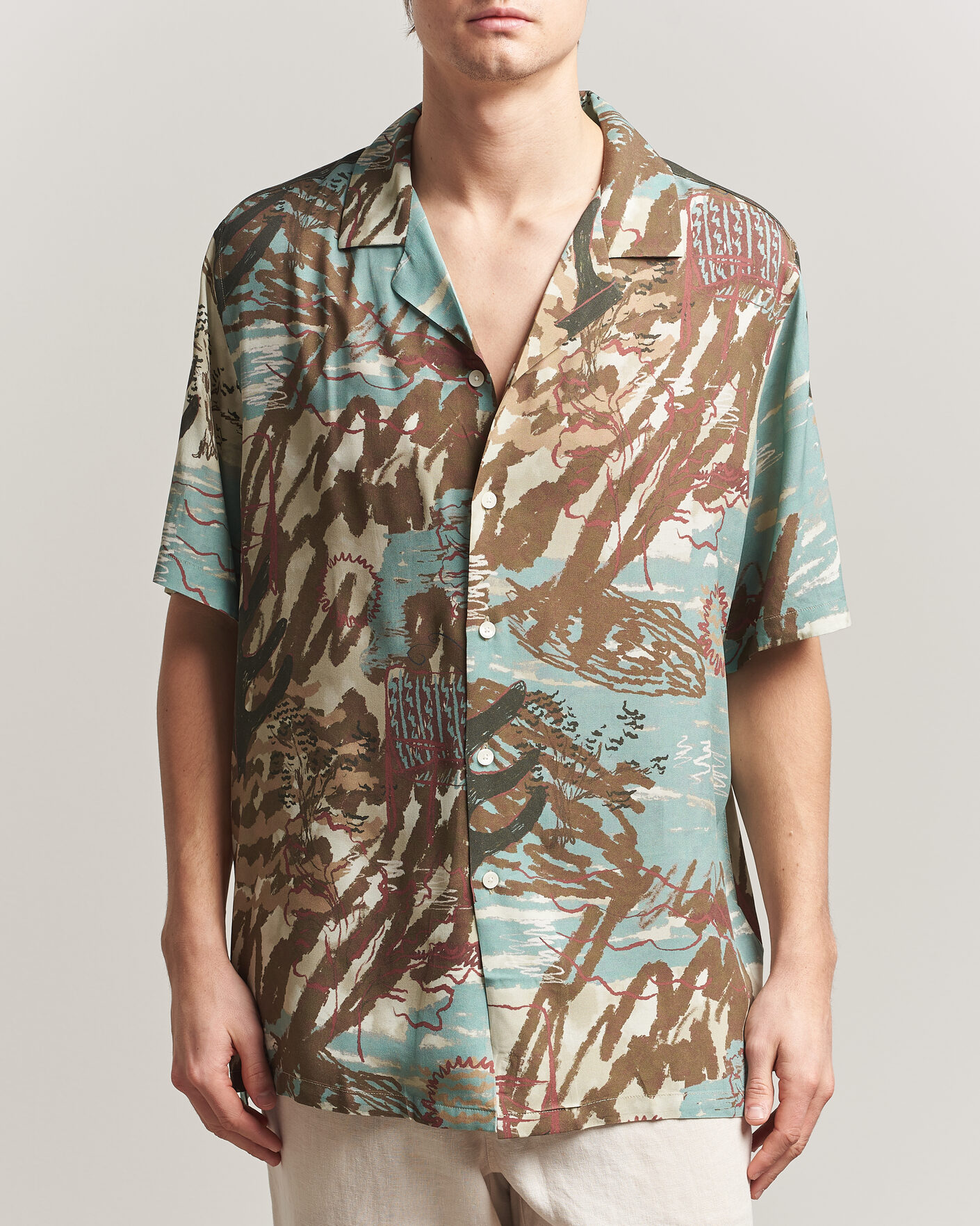 Mies | Kauluspaidat | OAS | Rocco Viscose Short Sleeve Shirt Montara