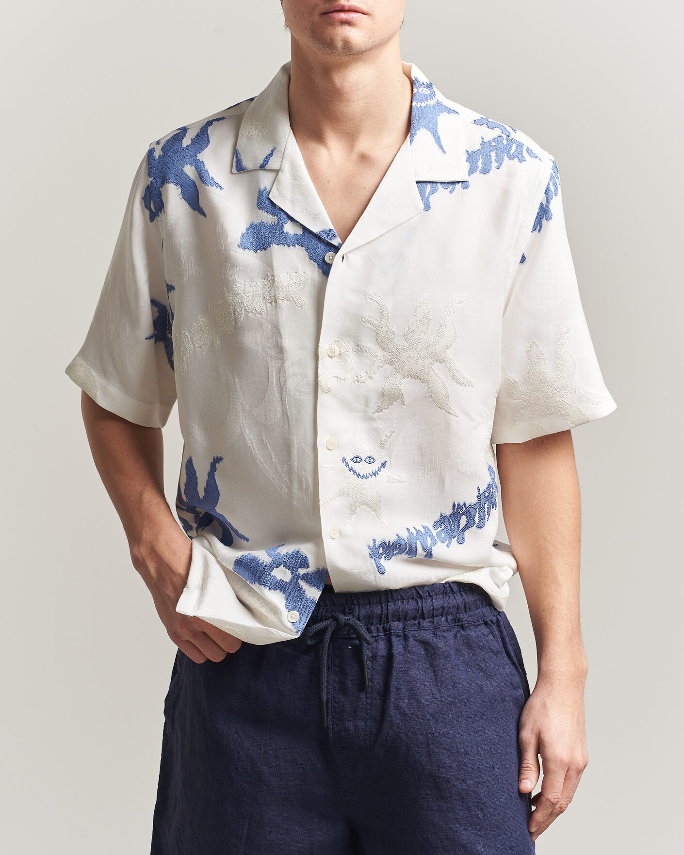 Mies | Kauluspaidat | OAS | Rocco Lyocell Mix Short Sleeve Shirt Romantique