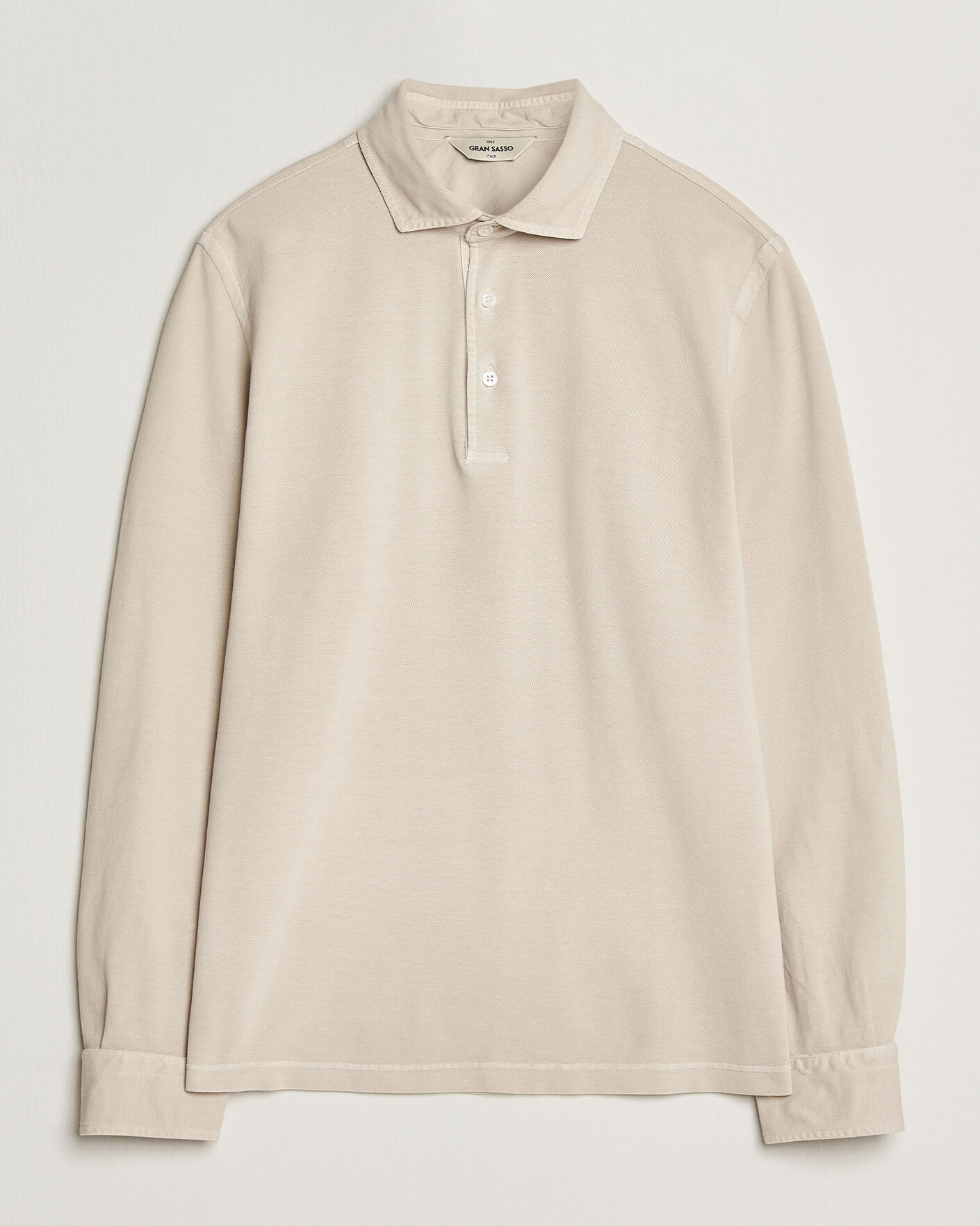 Mies | Pikeet | Gran Sasso | Washed Long Sleeve Polo Beige Melange
