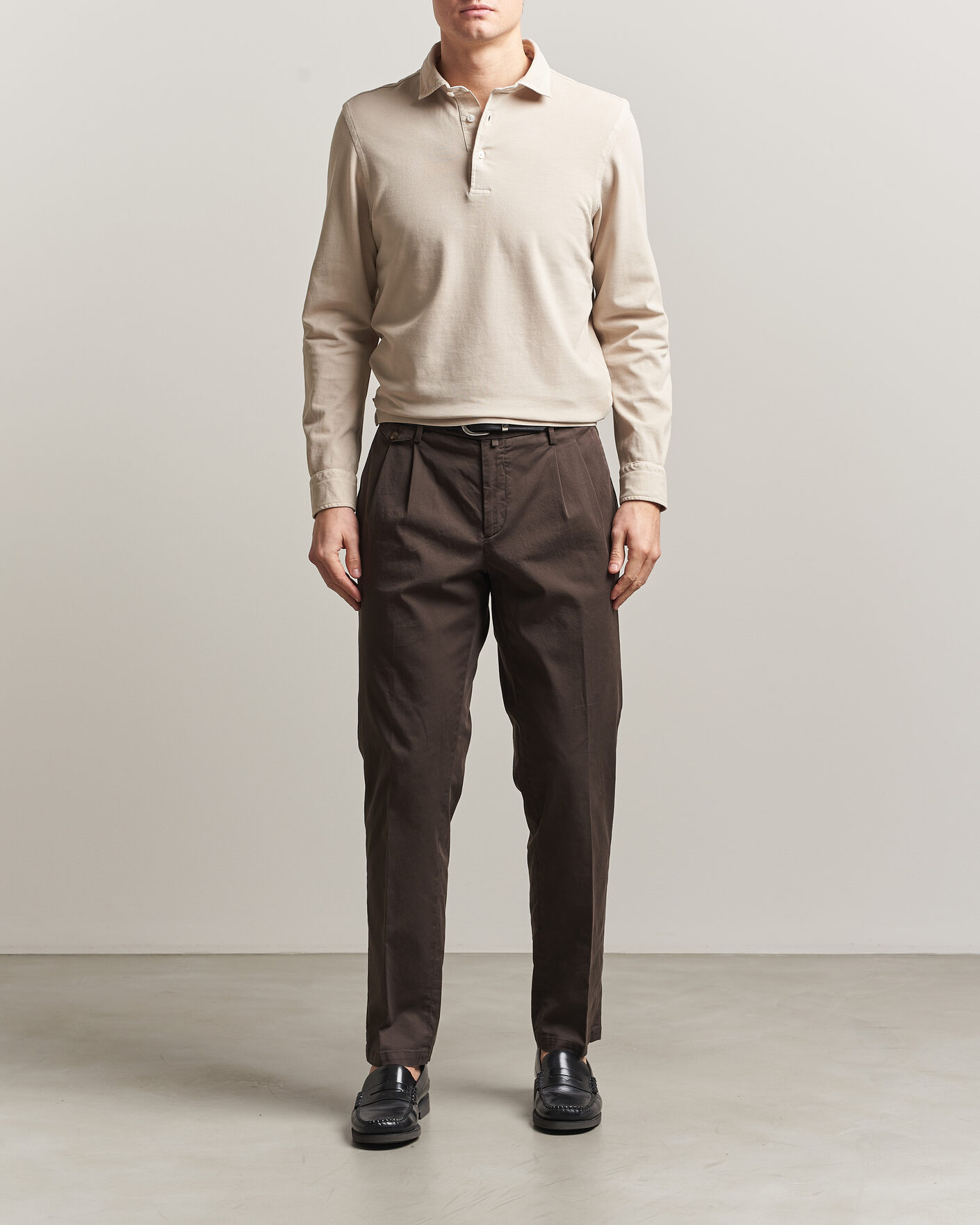 Mies | Pikeet | Gran Sasso | Washed Long Sleeve Polo Beige Melange