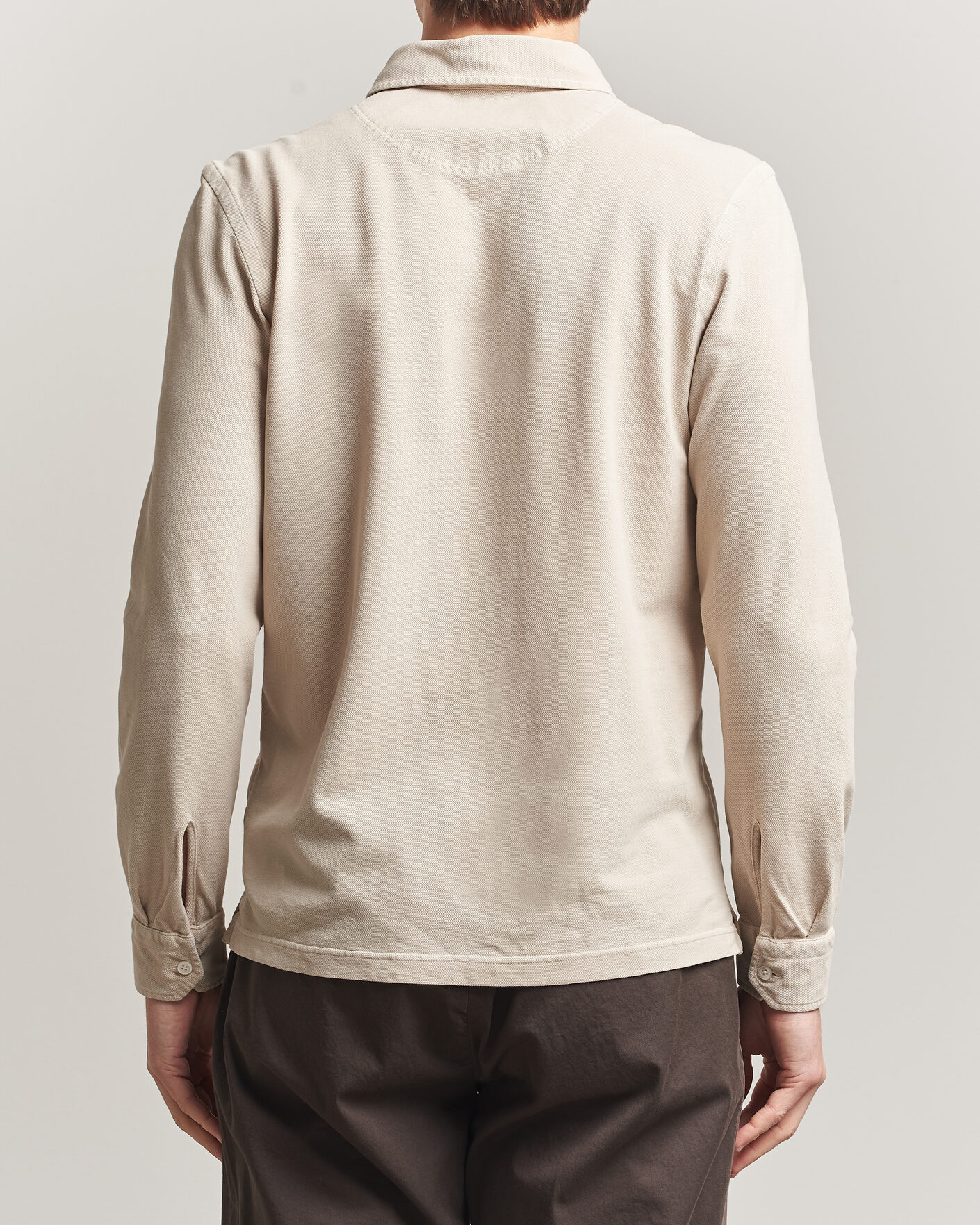 Mies | Pikeet | Gran Sasso | Washed Long Sleeve Polo Beige Melange